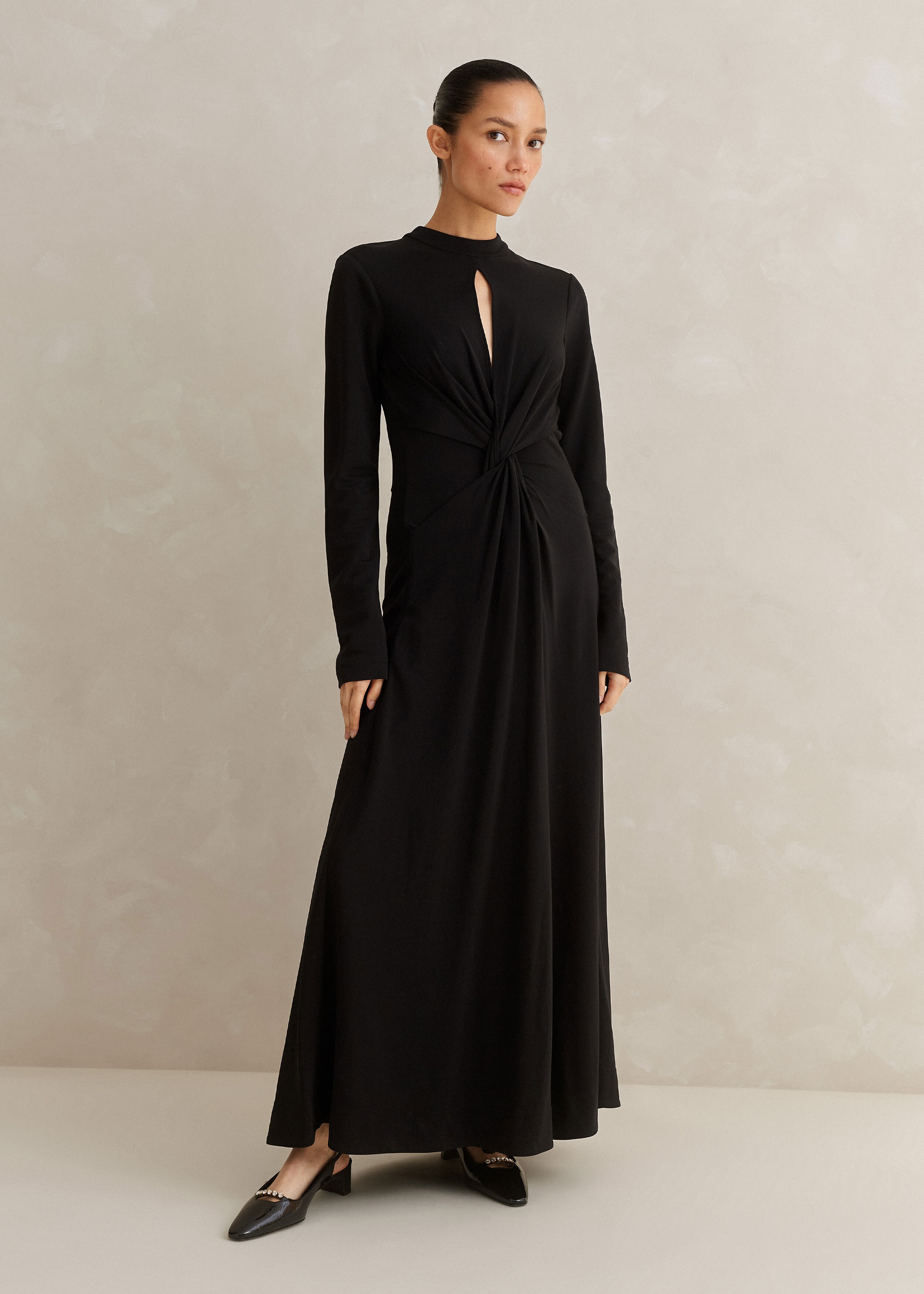 Fluid Crepe Twist Front Maxi Dress Black