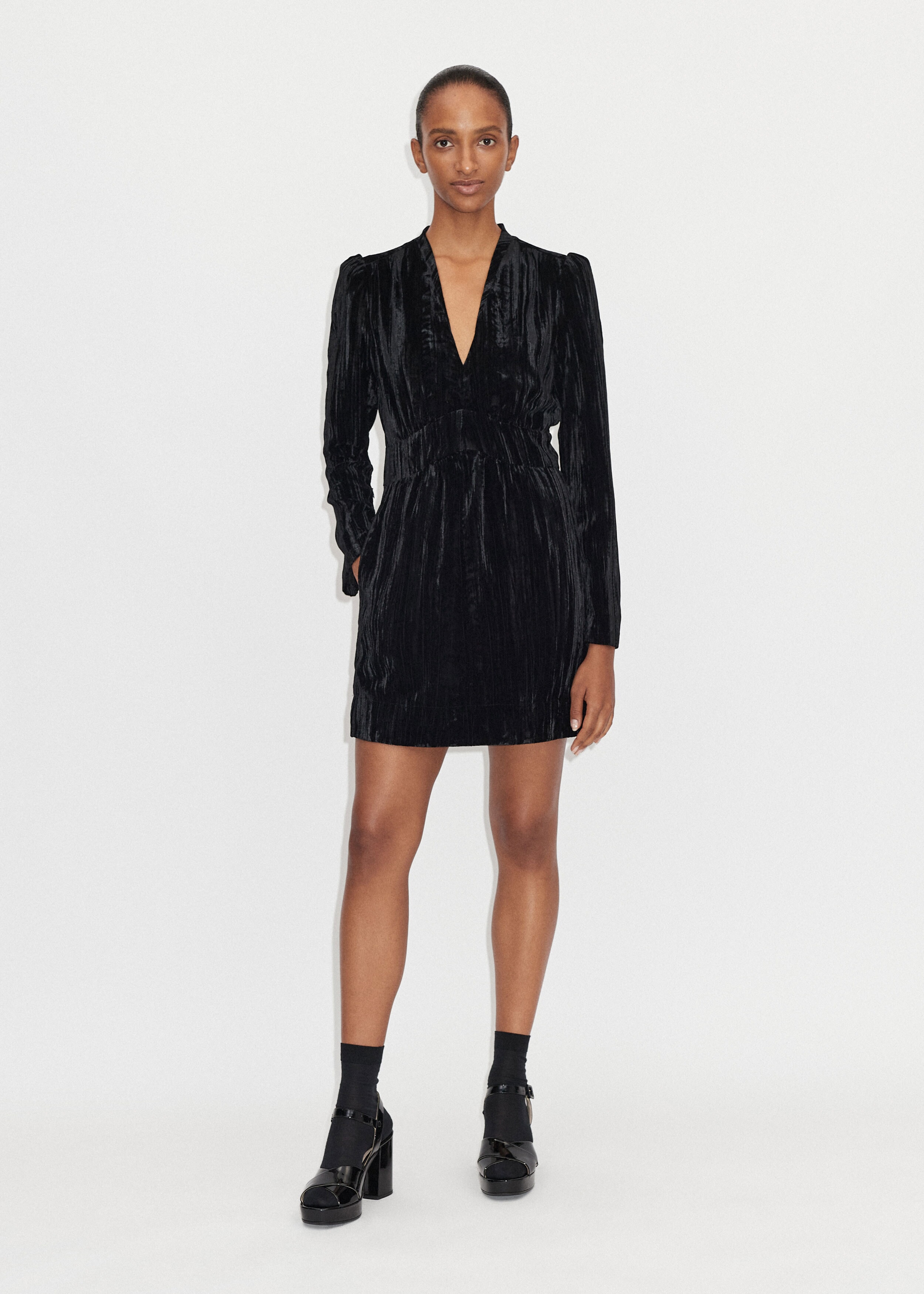 Crushed Velvet Mini Dress Black