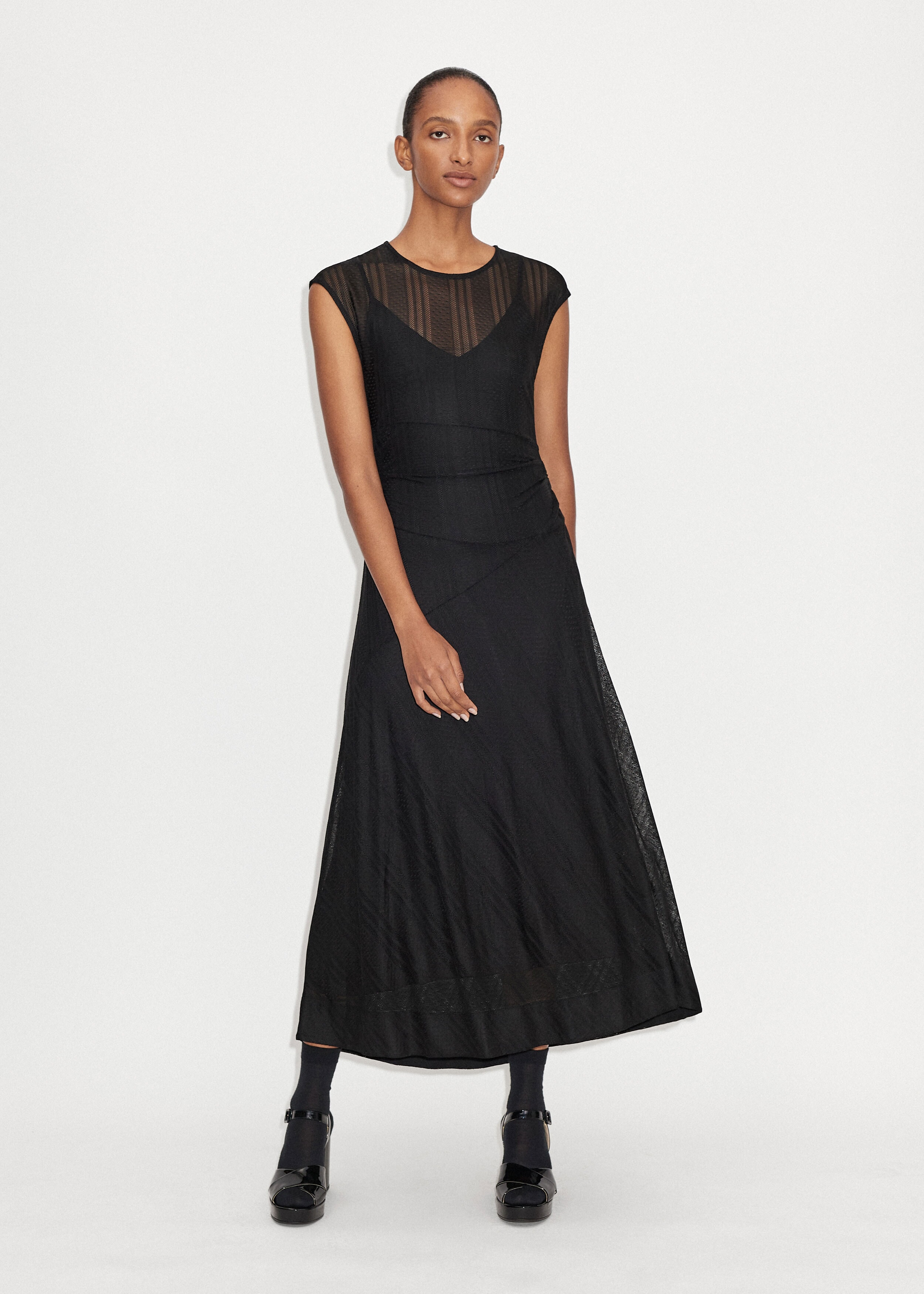 Sheer Bias Panel Maxi Dress + Slip Black