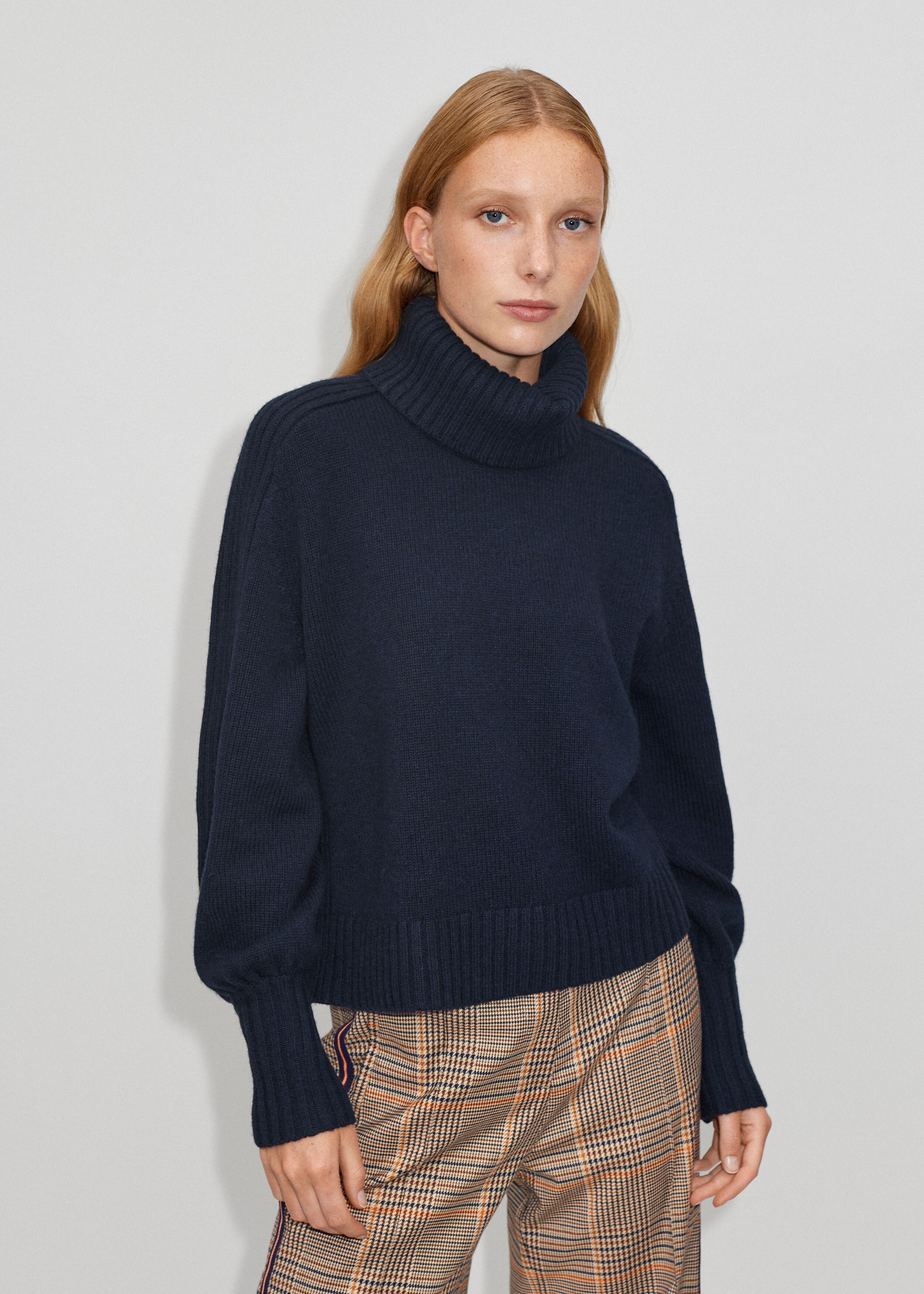 Merino Cashmere Dome Button Sweater + Snood Navy