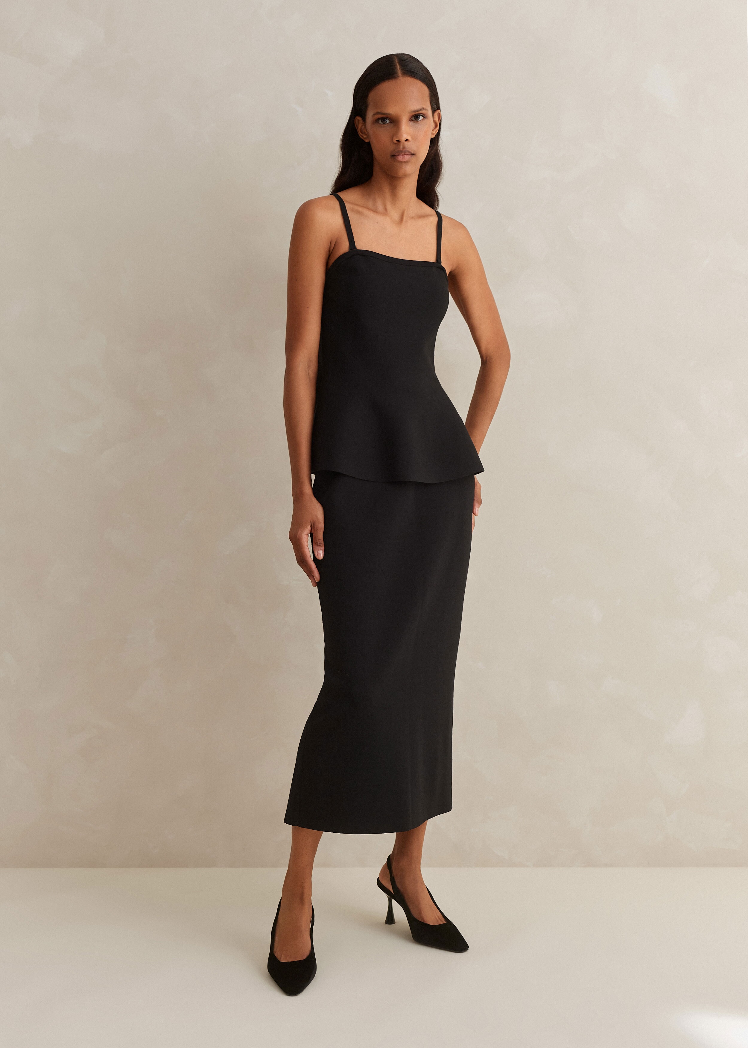 Peplum Top + Skirt Co-ord Black