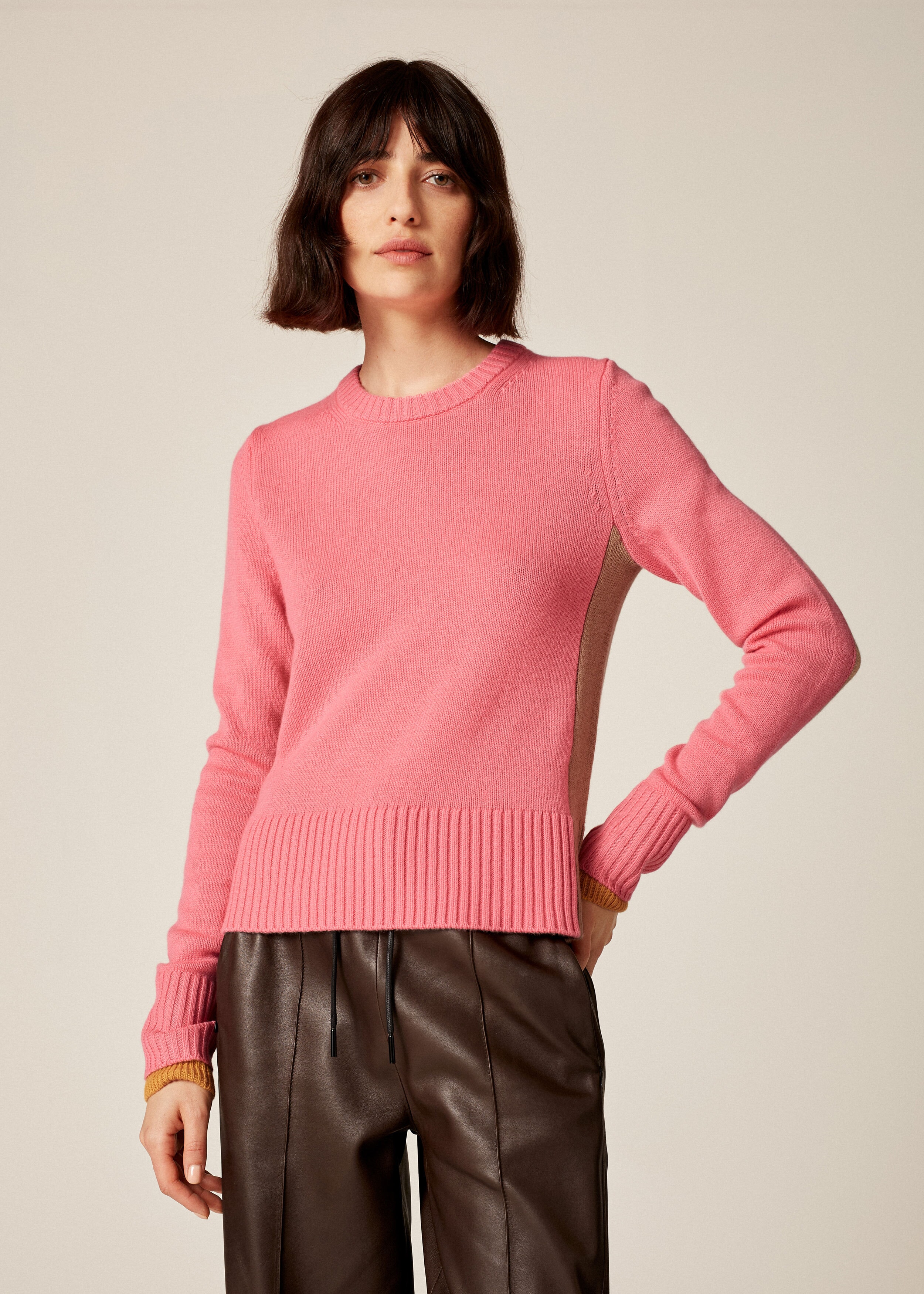Merino Cashmere Slim Box Sweater + Snood Carnation Pink/Camel/Mustard