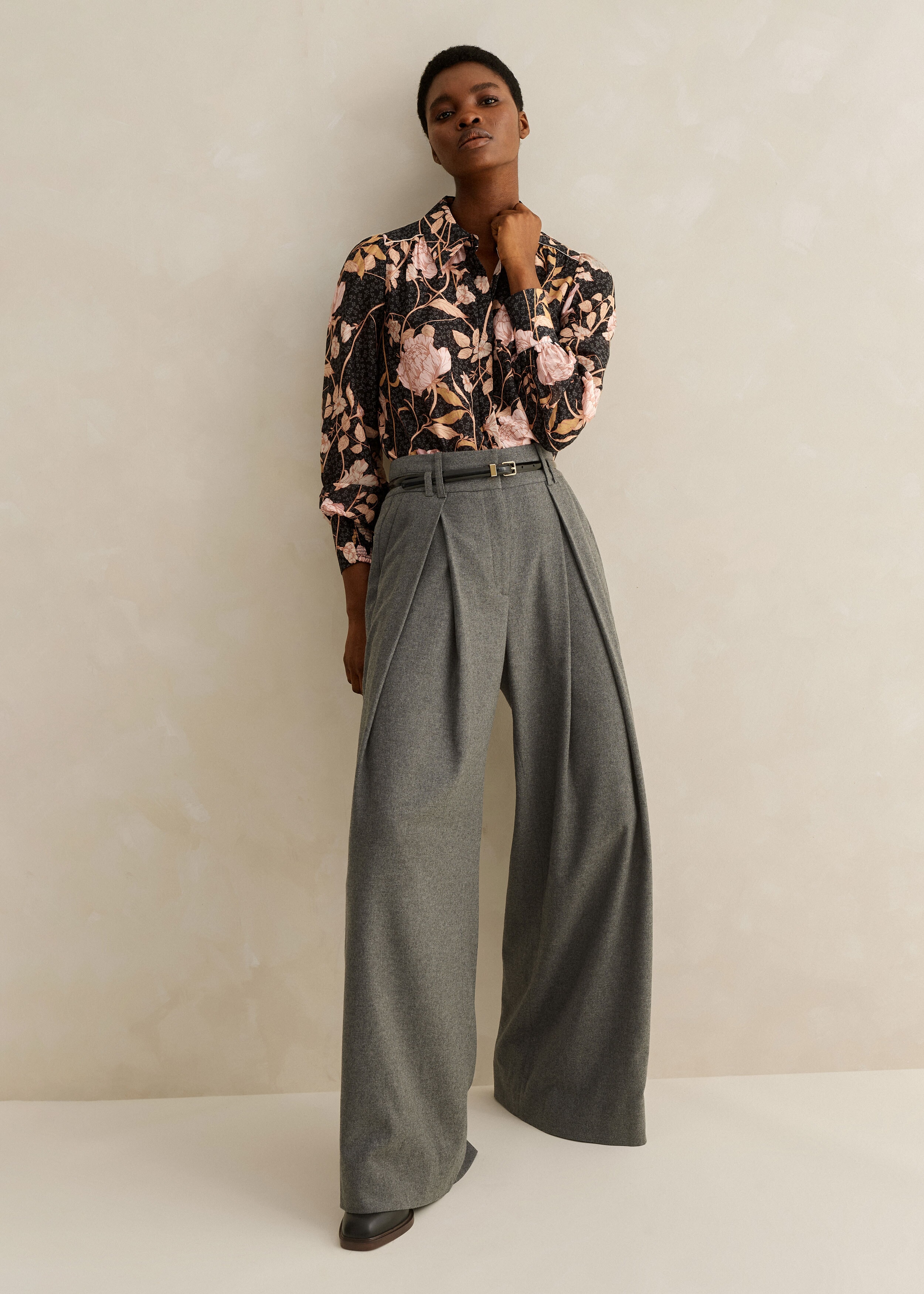 ME+EM Flannel High-waisted Wide-leg Trouser in Natural | Lyst