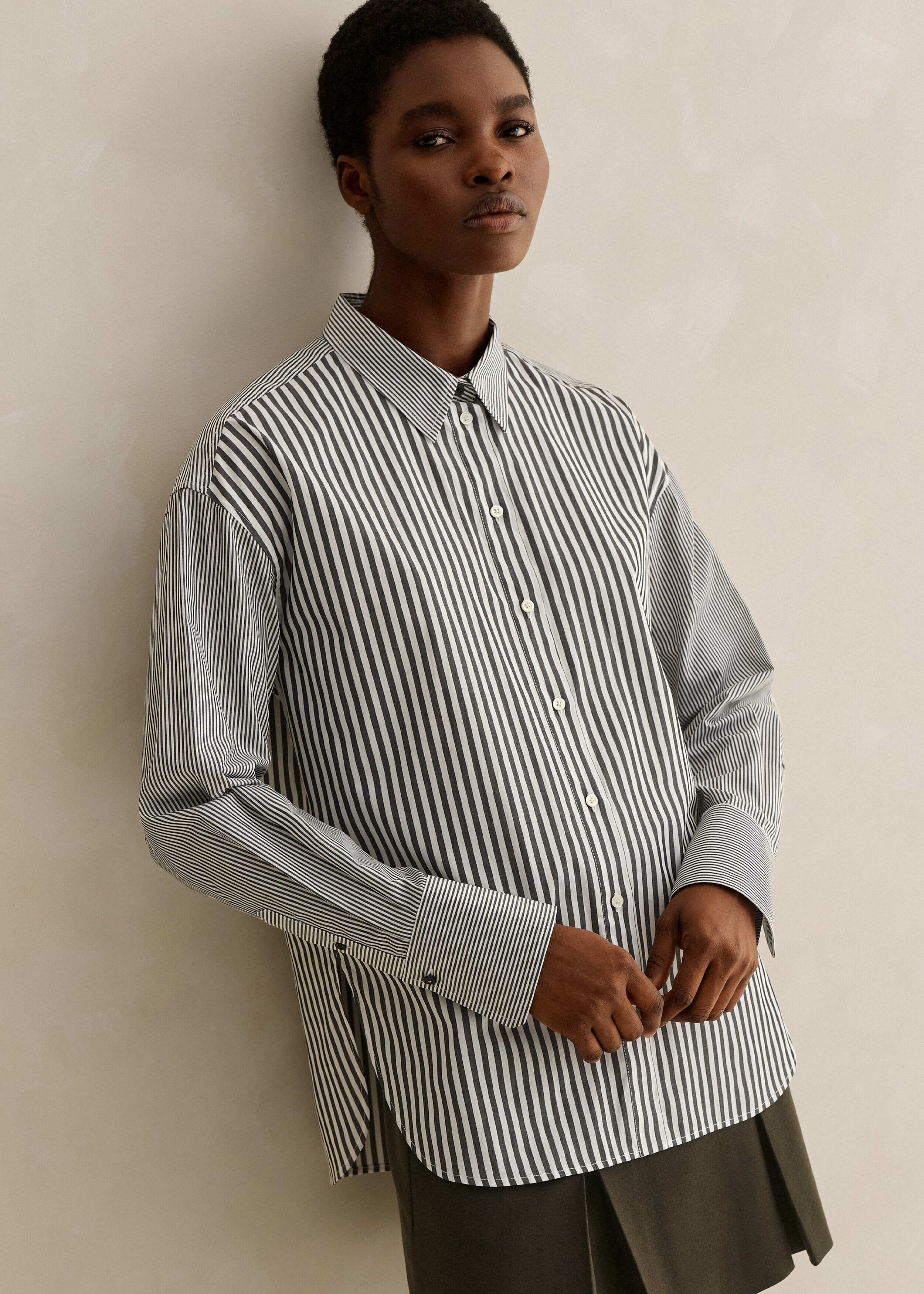 Cotton Mixed Stripe Boyfriend Shirt