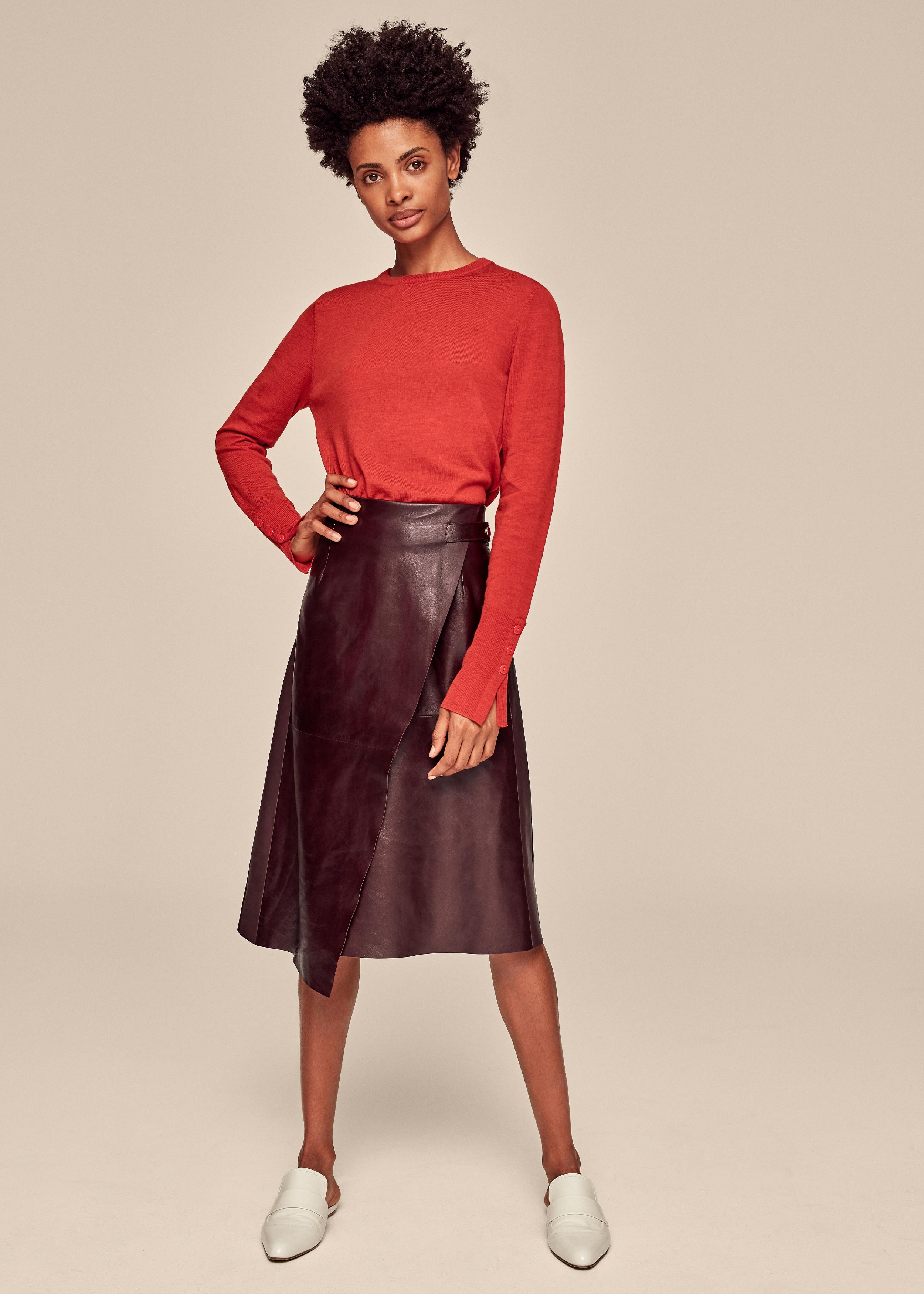 High Shine Leather A-Line Skirt Merlot