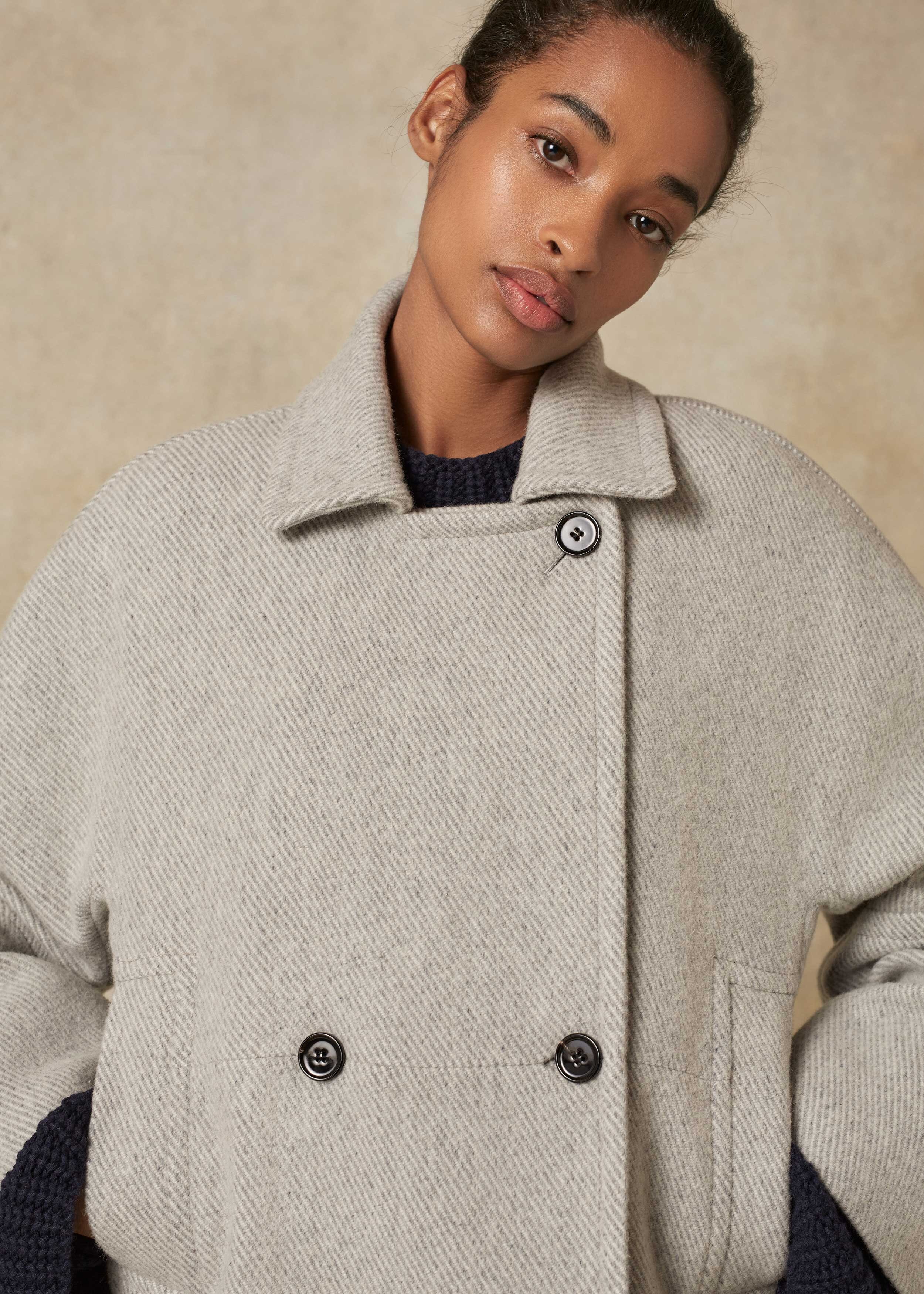 Italian Wool Statement Jumper Coat Pale Grey