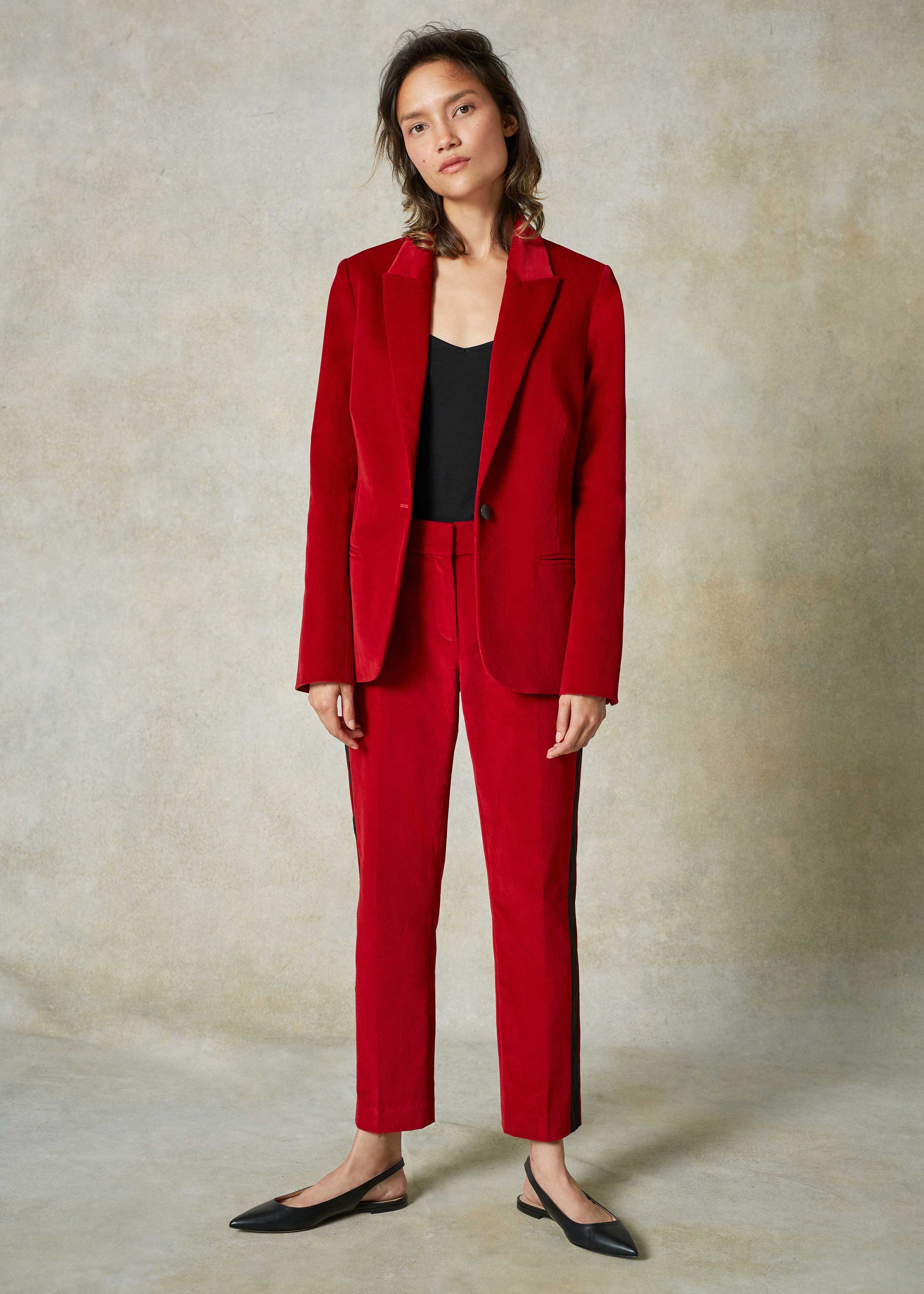 Italian Velvet Trouser Suit Red