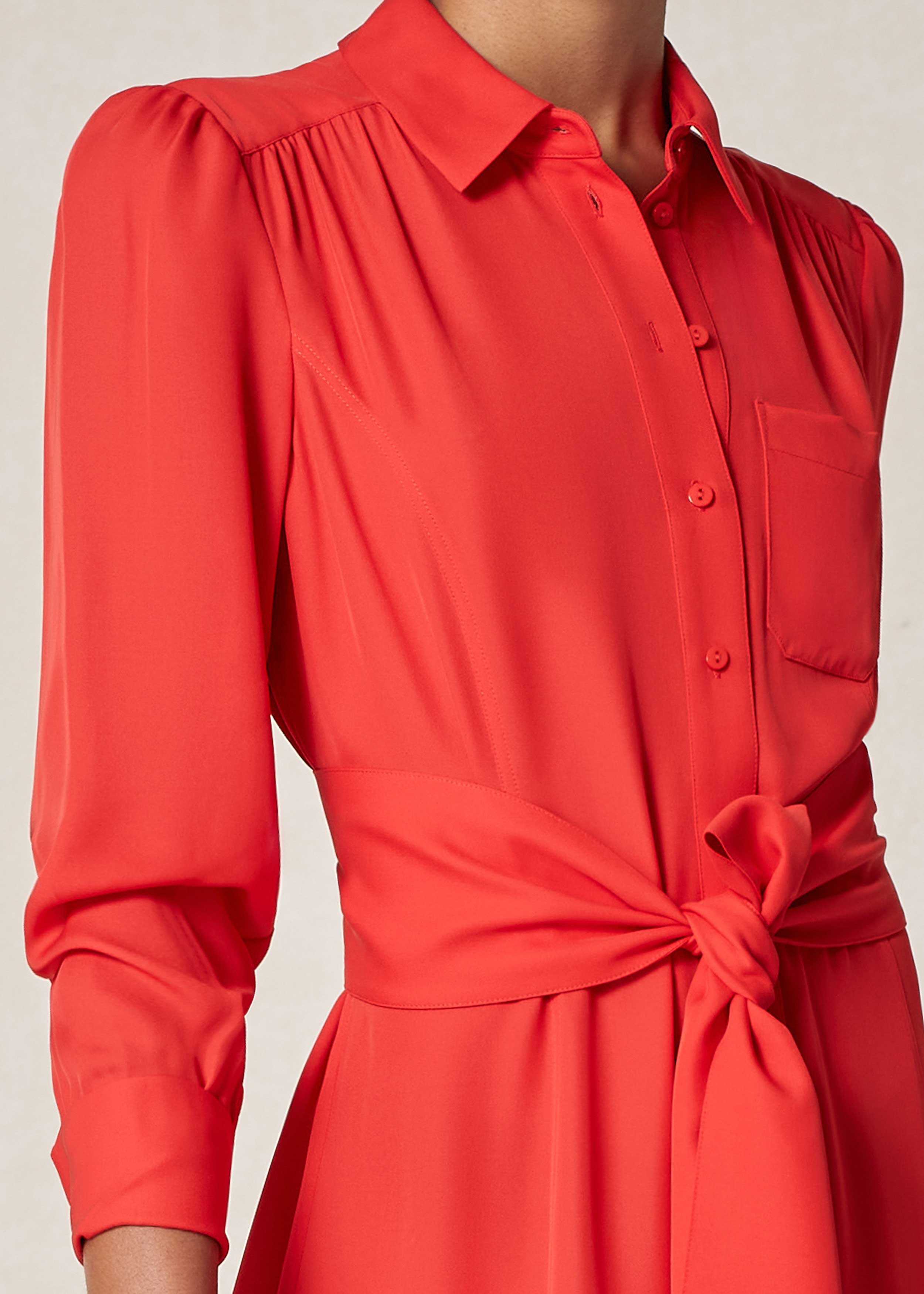 Forever Silk Shirt Dress Red