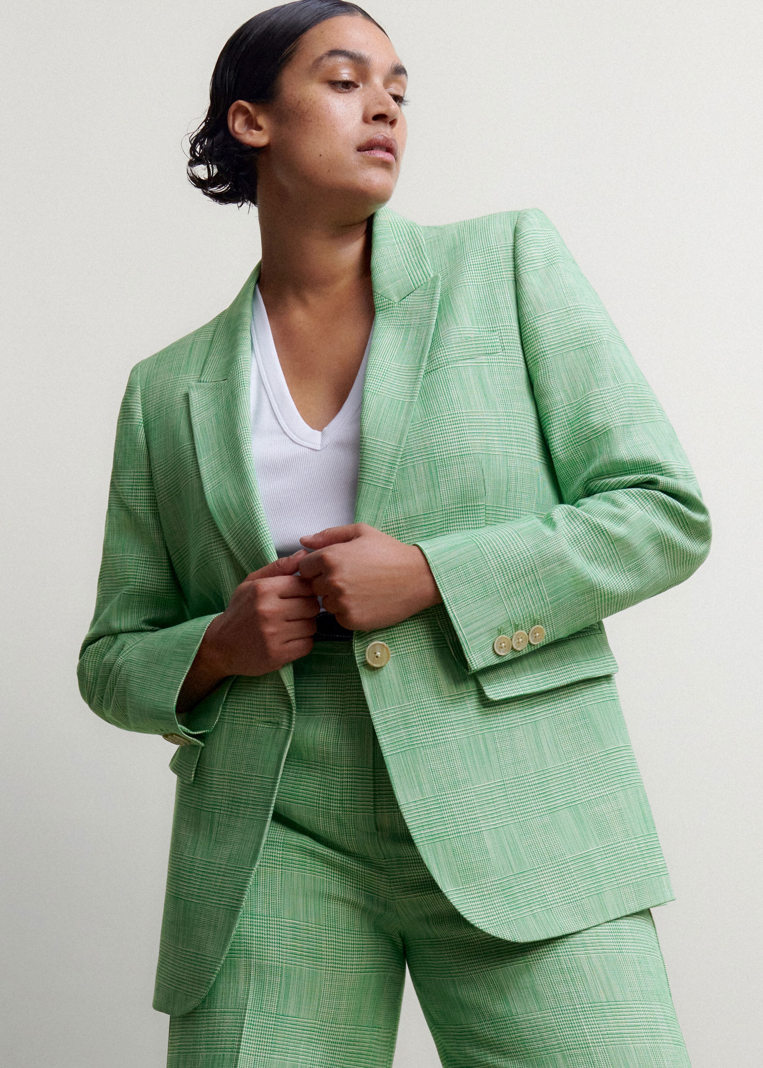 Textured Prince Of Wales Check Blazer Green/White
