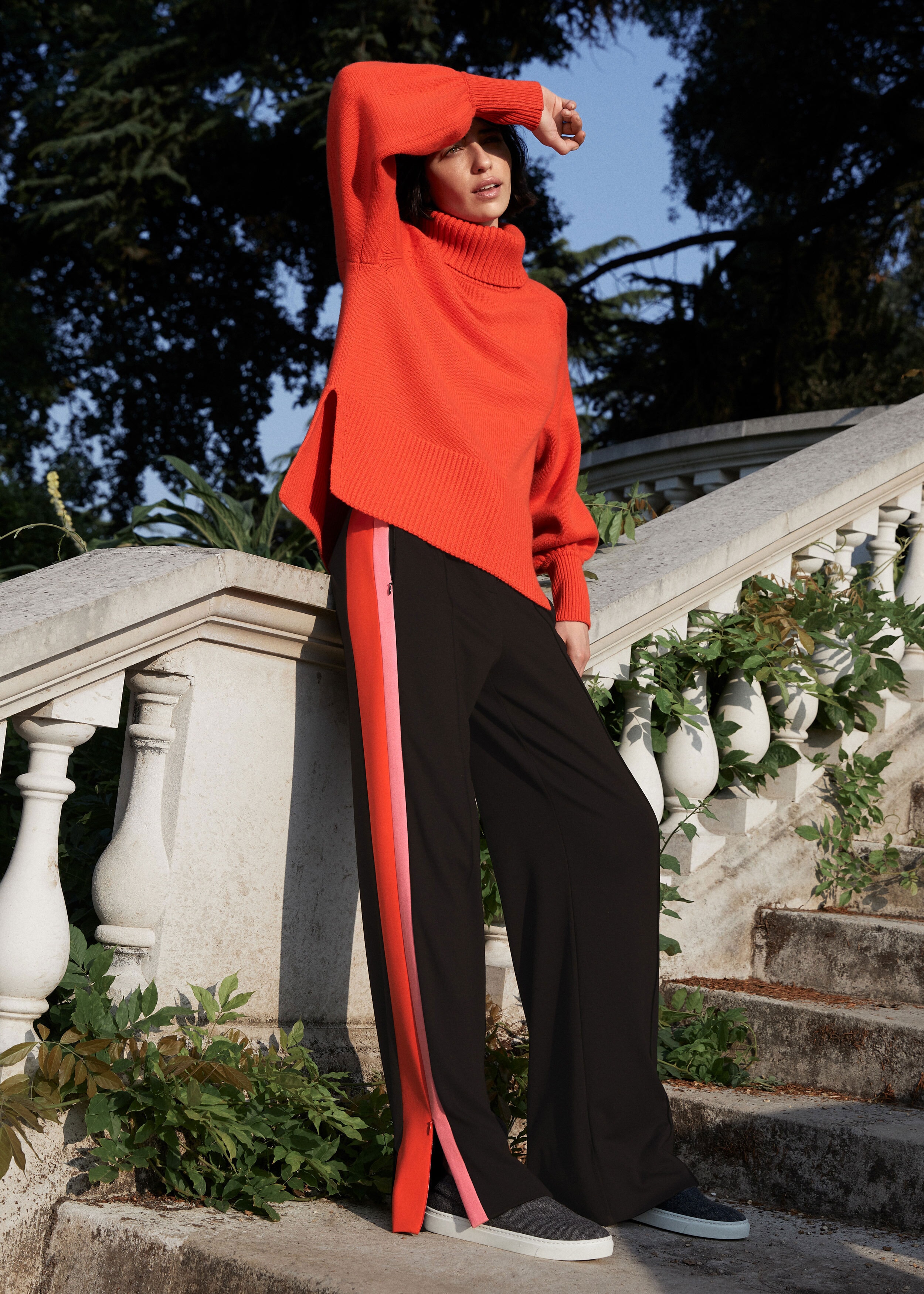 Tailored Ponte Track Pant Black/Persimmon/Candy Pink