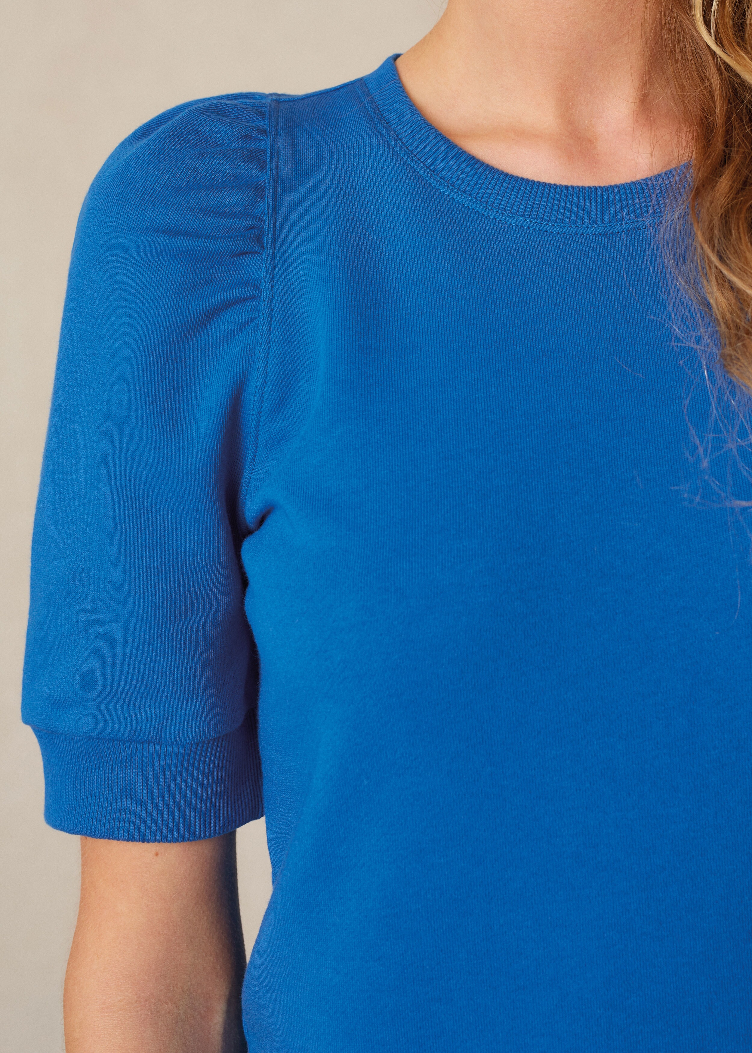 Pouf Sleeve Sweatshirting Tee Bright Blue