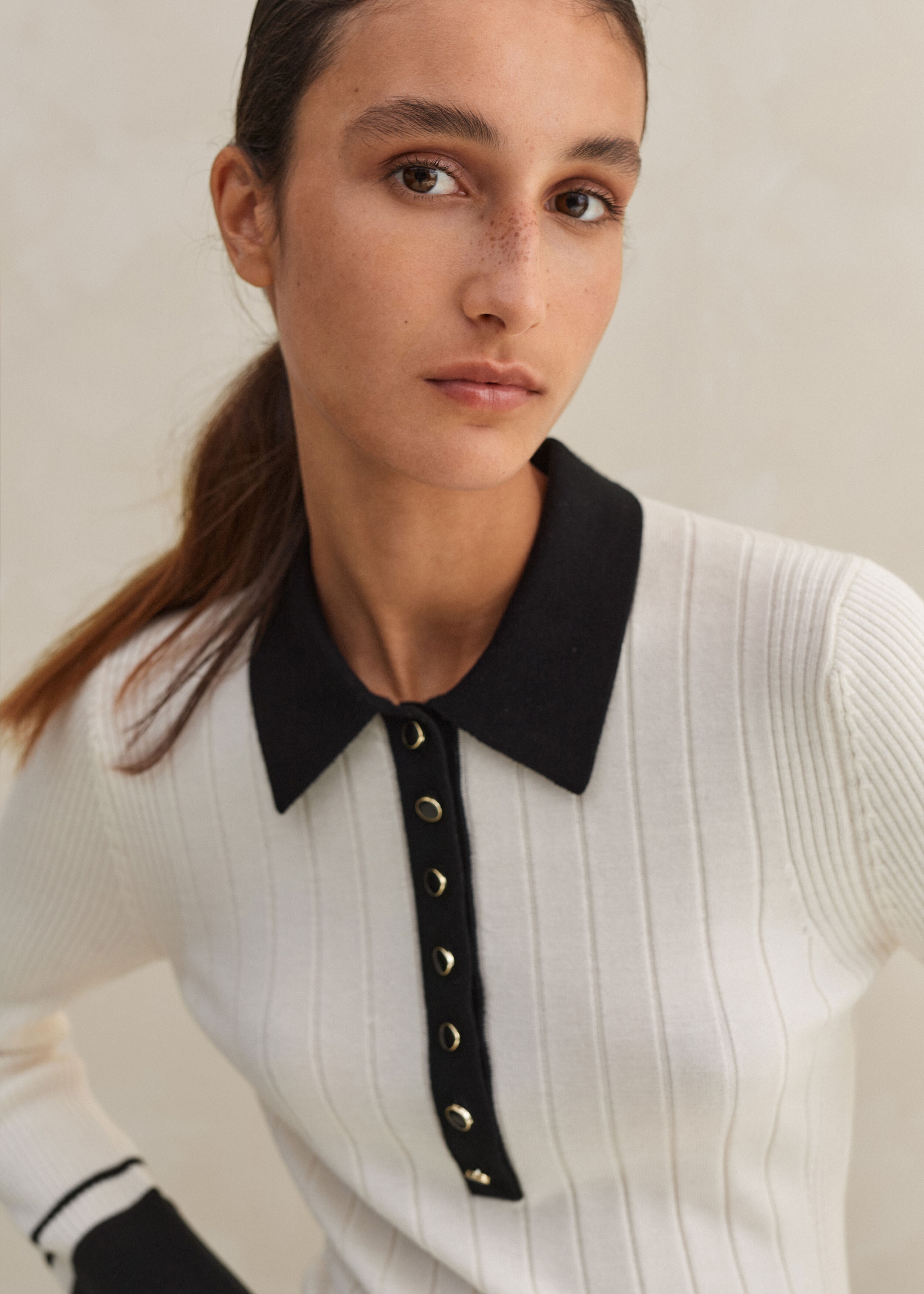 Lightweight Merino Silk Knit Shirt Soft White/Black