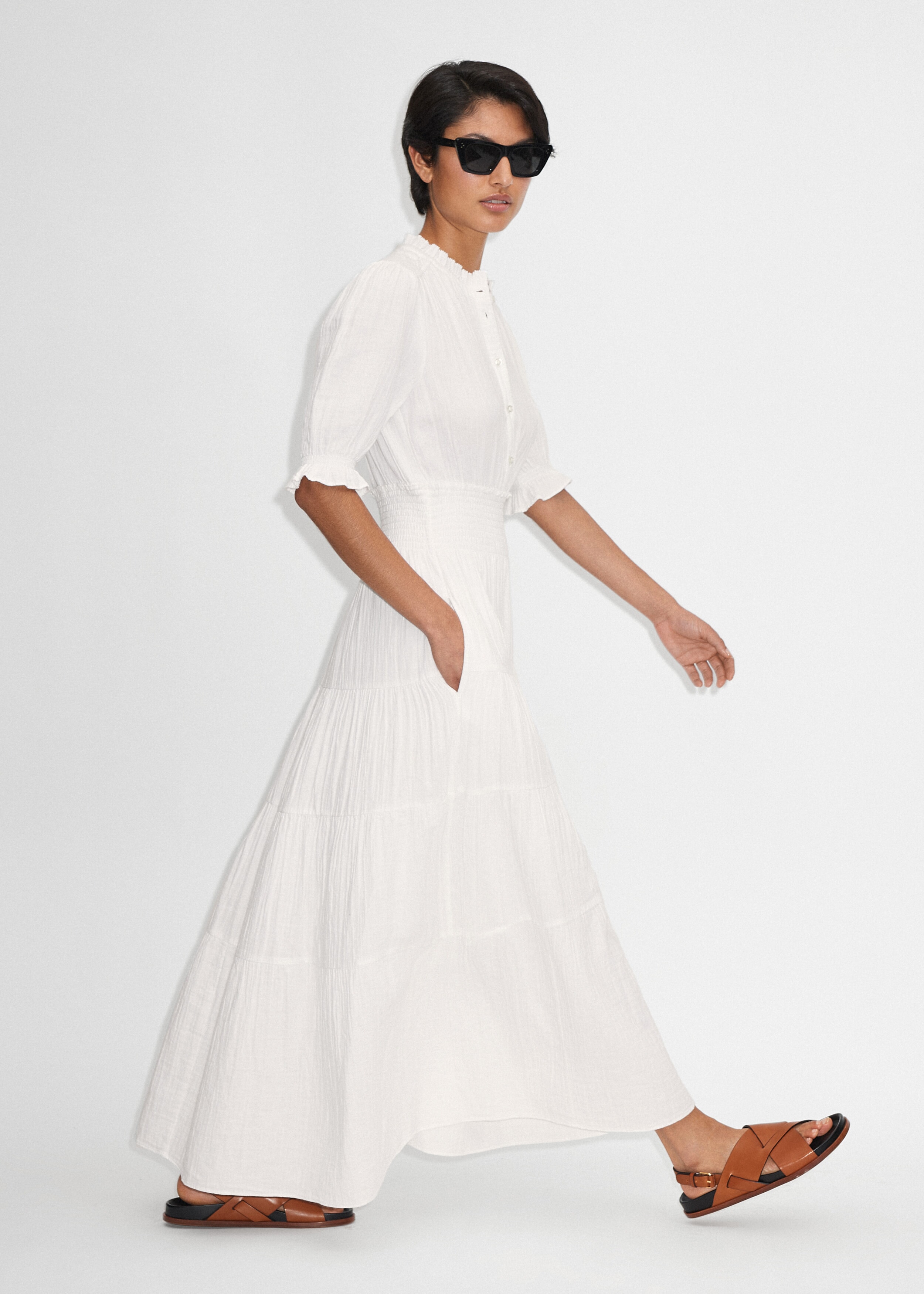 Cheesecloth Shirred Waist Maxi Dress Soft White