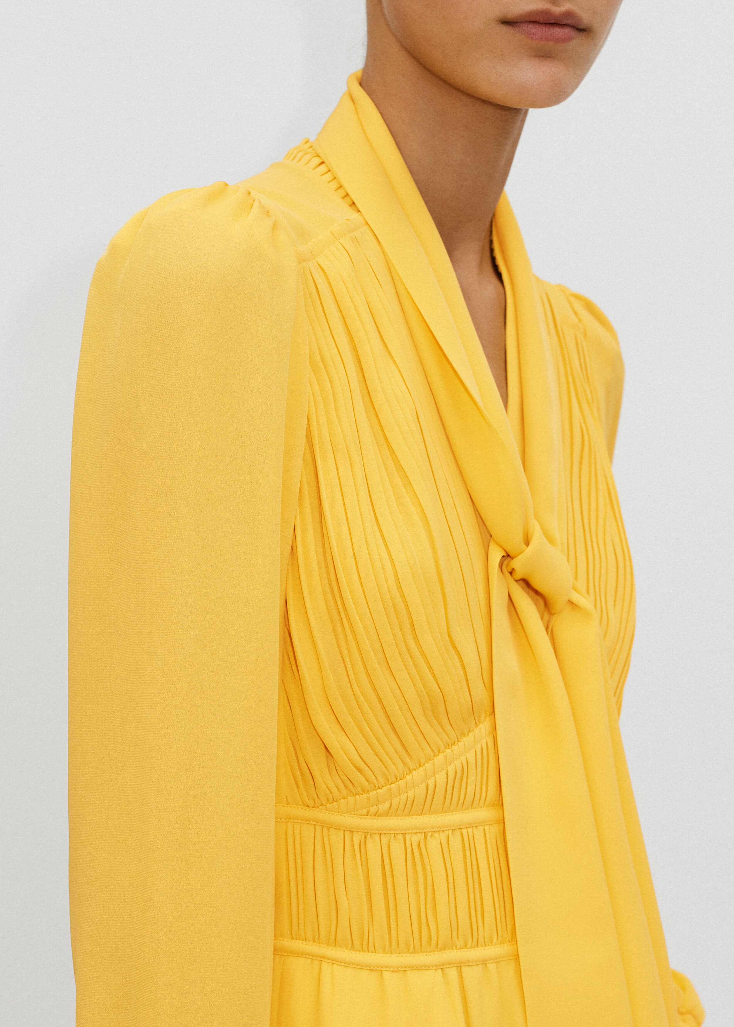 Silk Pleat Detail Short Dress + Tie Super Lemon
