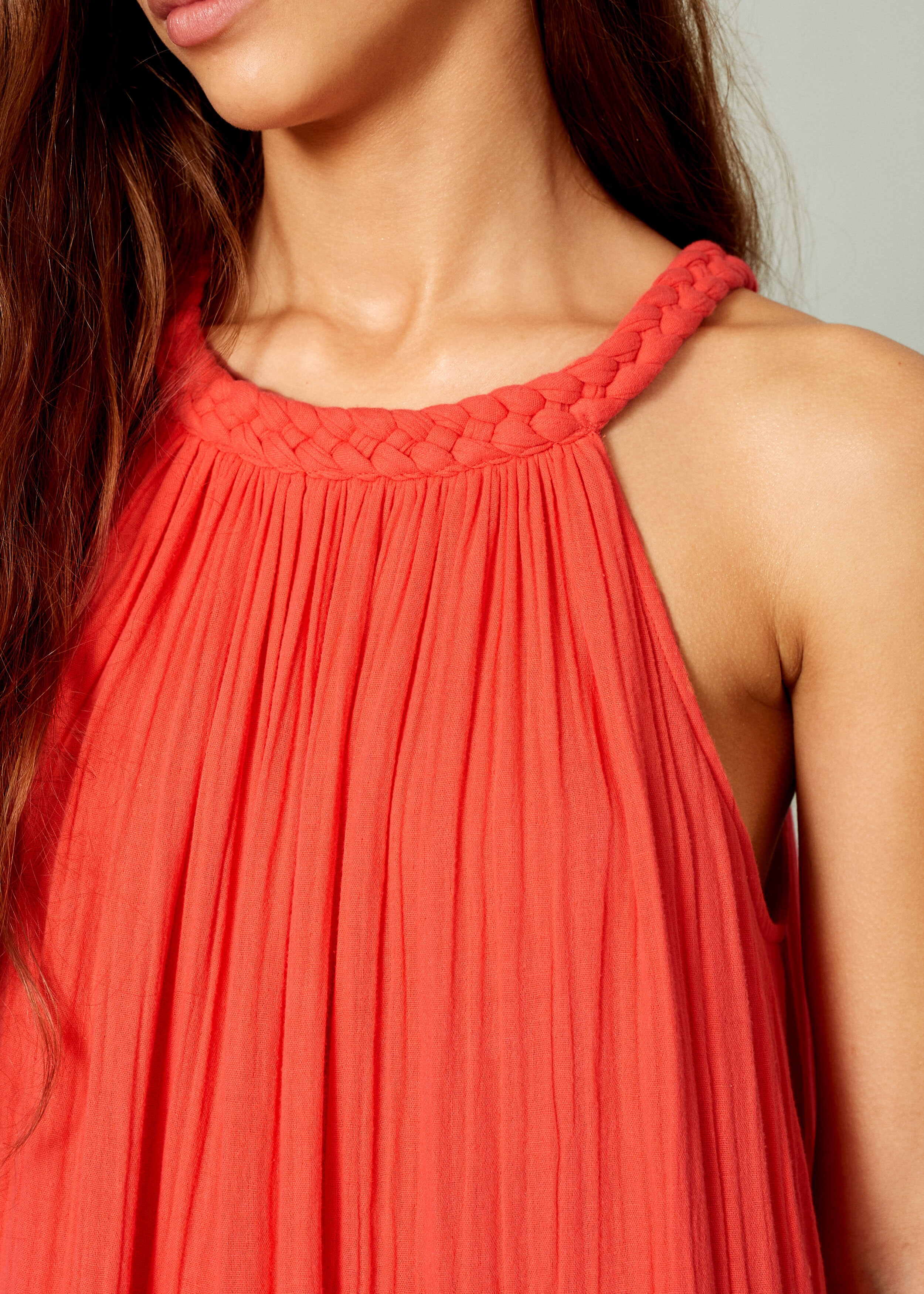 Cheesecloth Halterneck Dress Coral