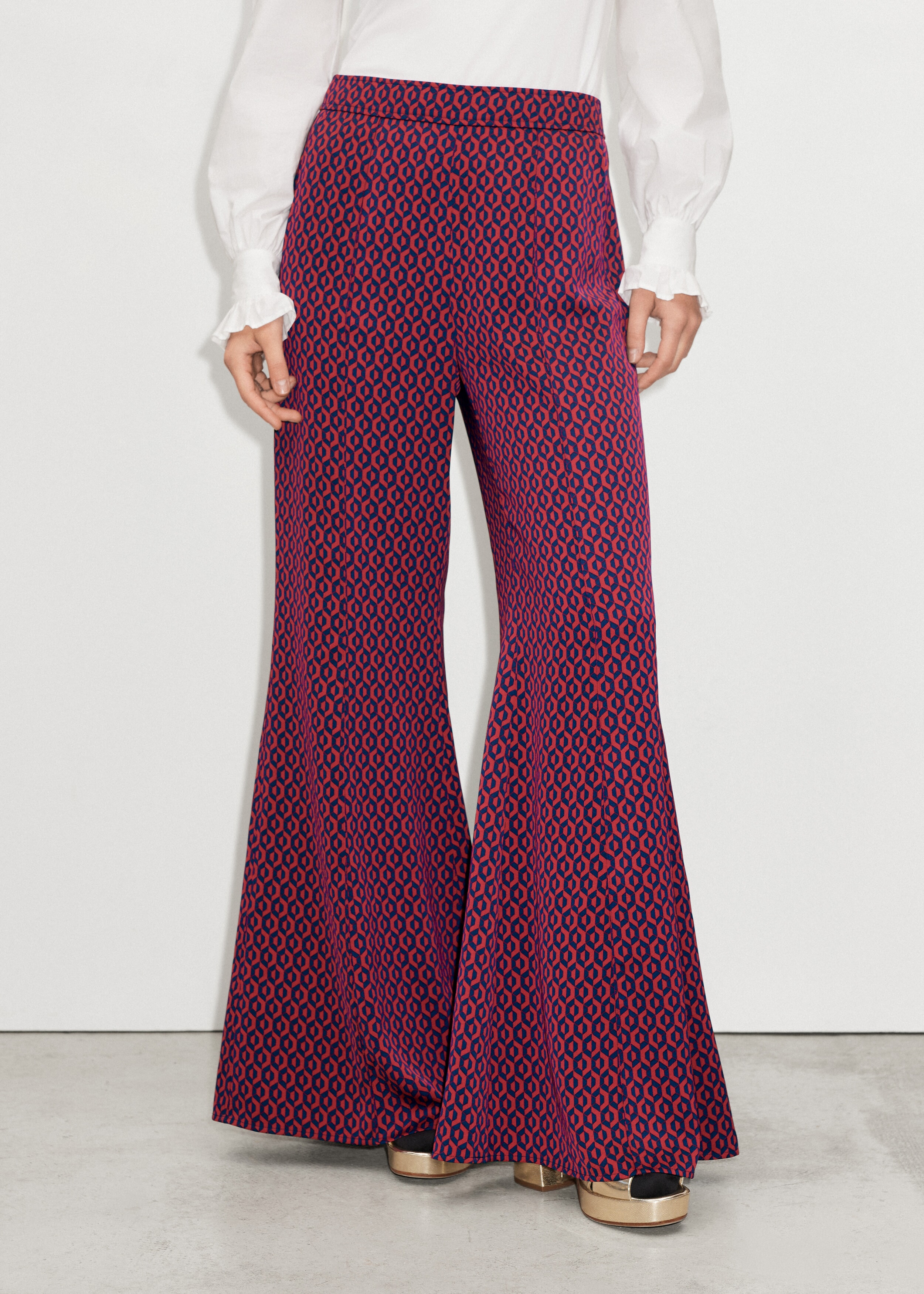 Geo Hex Print Exaggerated Flare Pant Purple/Midnight Navy