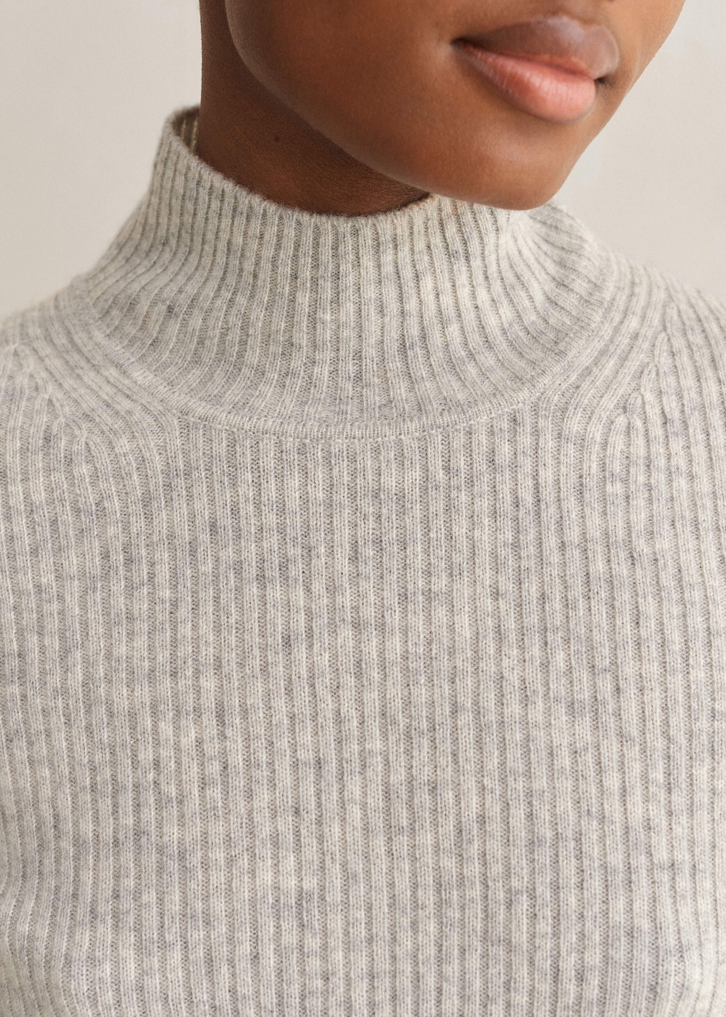 Recycled Cashmere Rib Layering Sweater Silver Grey Melange