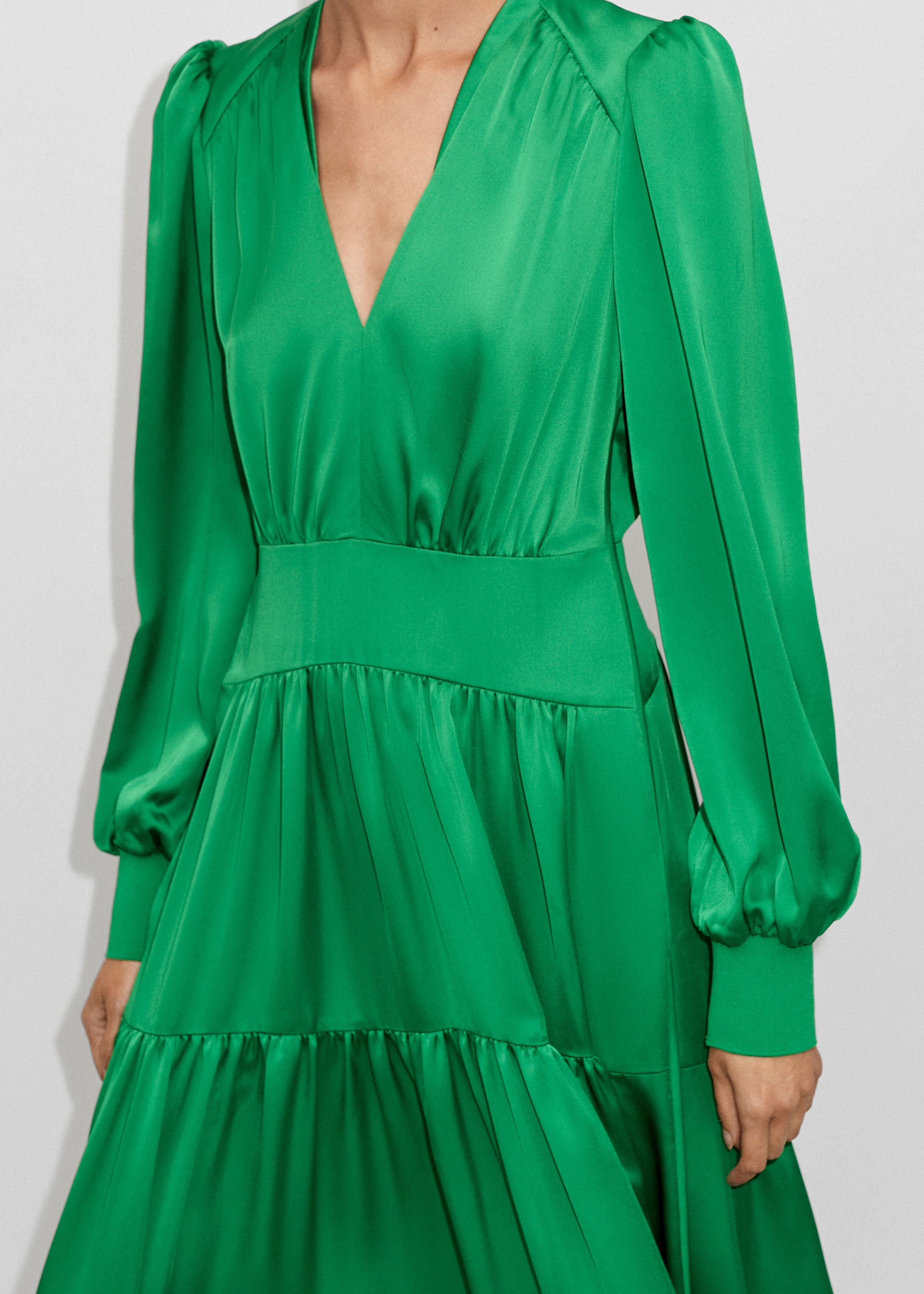 Satin Twill V-Neck Maxi Dress Emerald