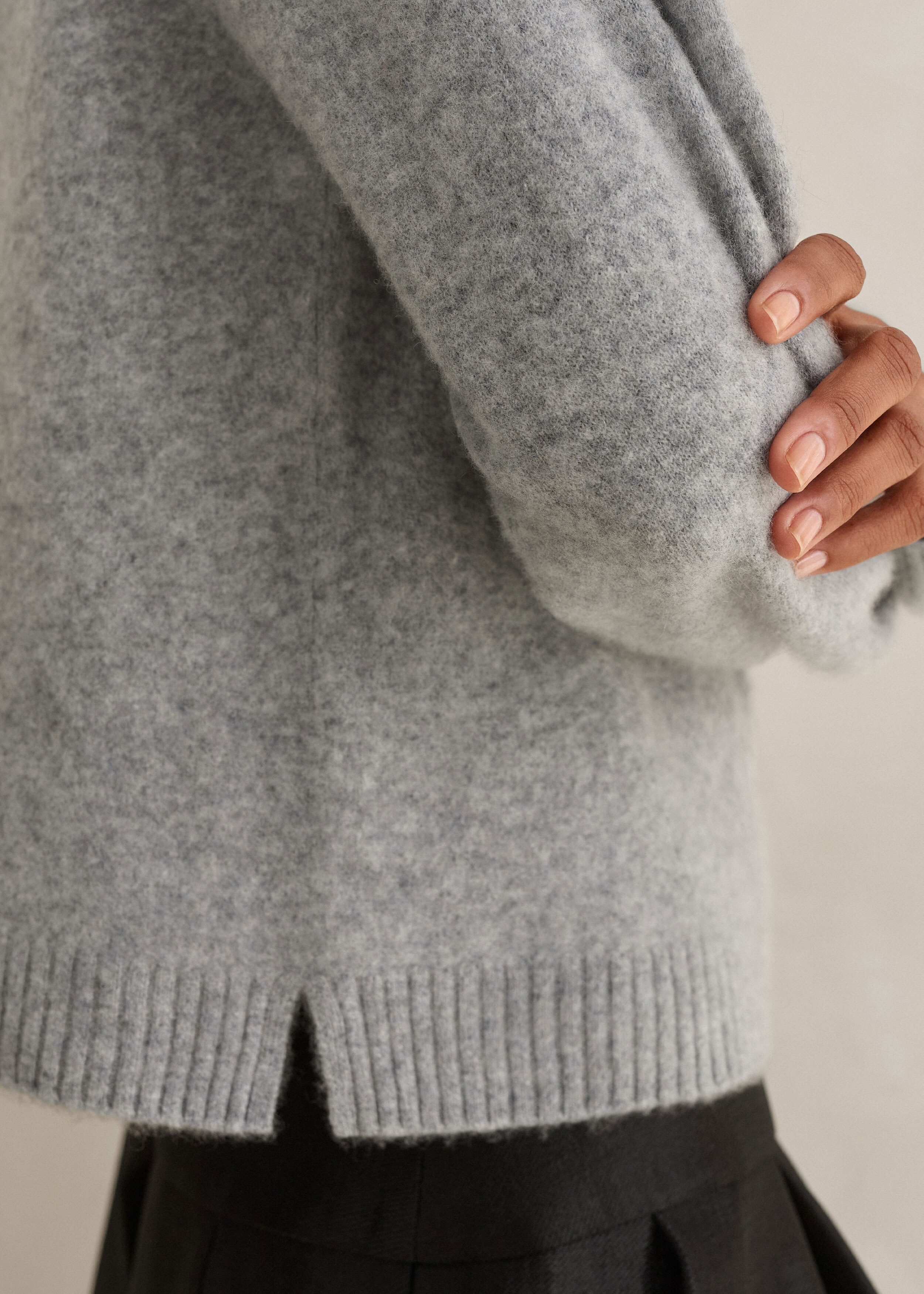 Boiled Cashmere Relaxed High Neck Sweater Grey Melange