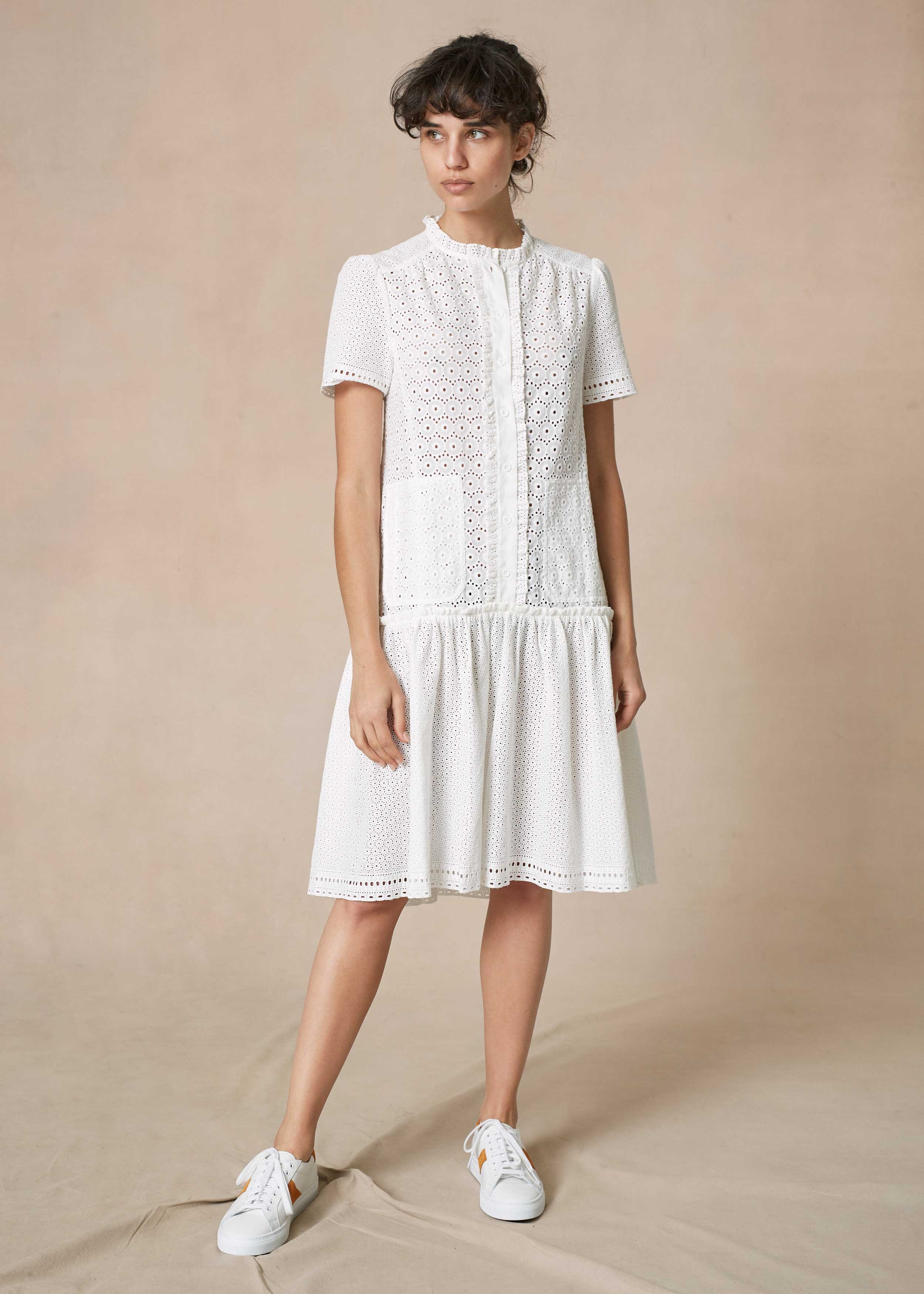 Bespoke Broderie Cotton Swing Dress Fresh White