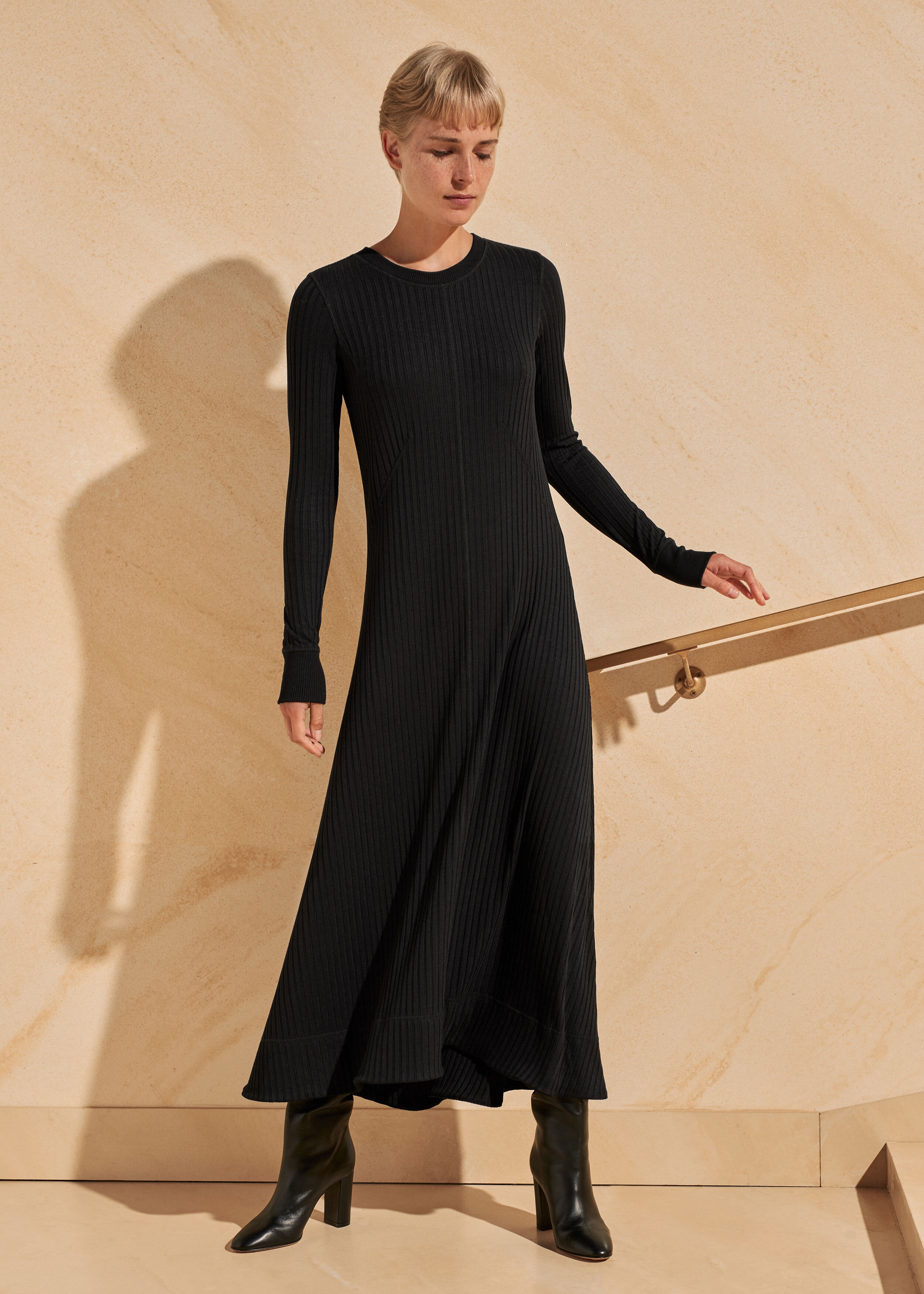 Long Sleeve Jersey Maxi Dress Black