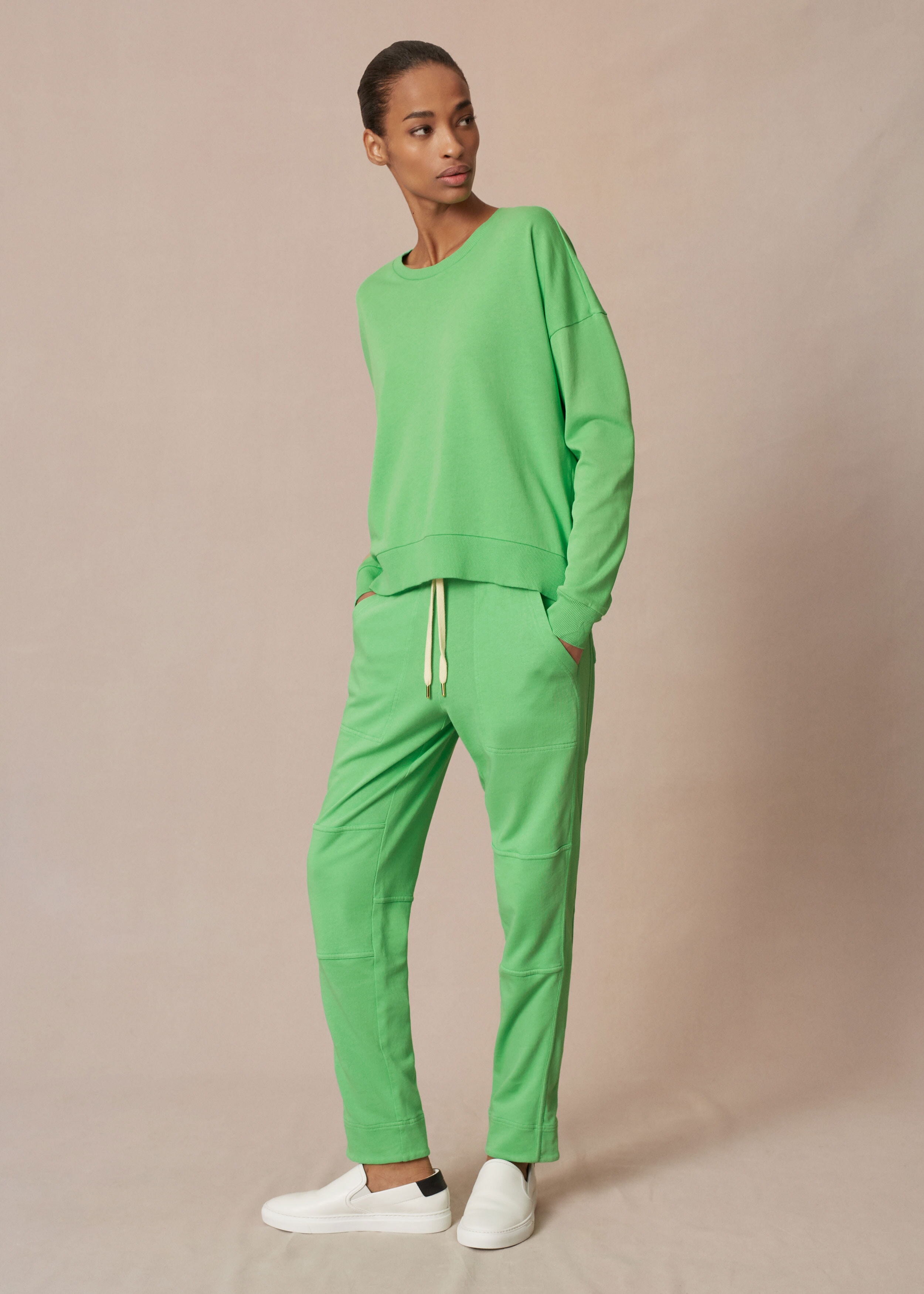 Cotton Curved Hem Sweatshirt Electric Green