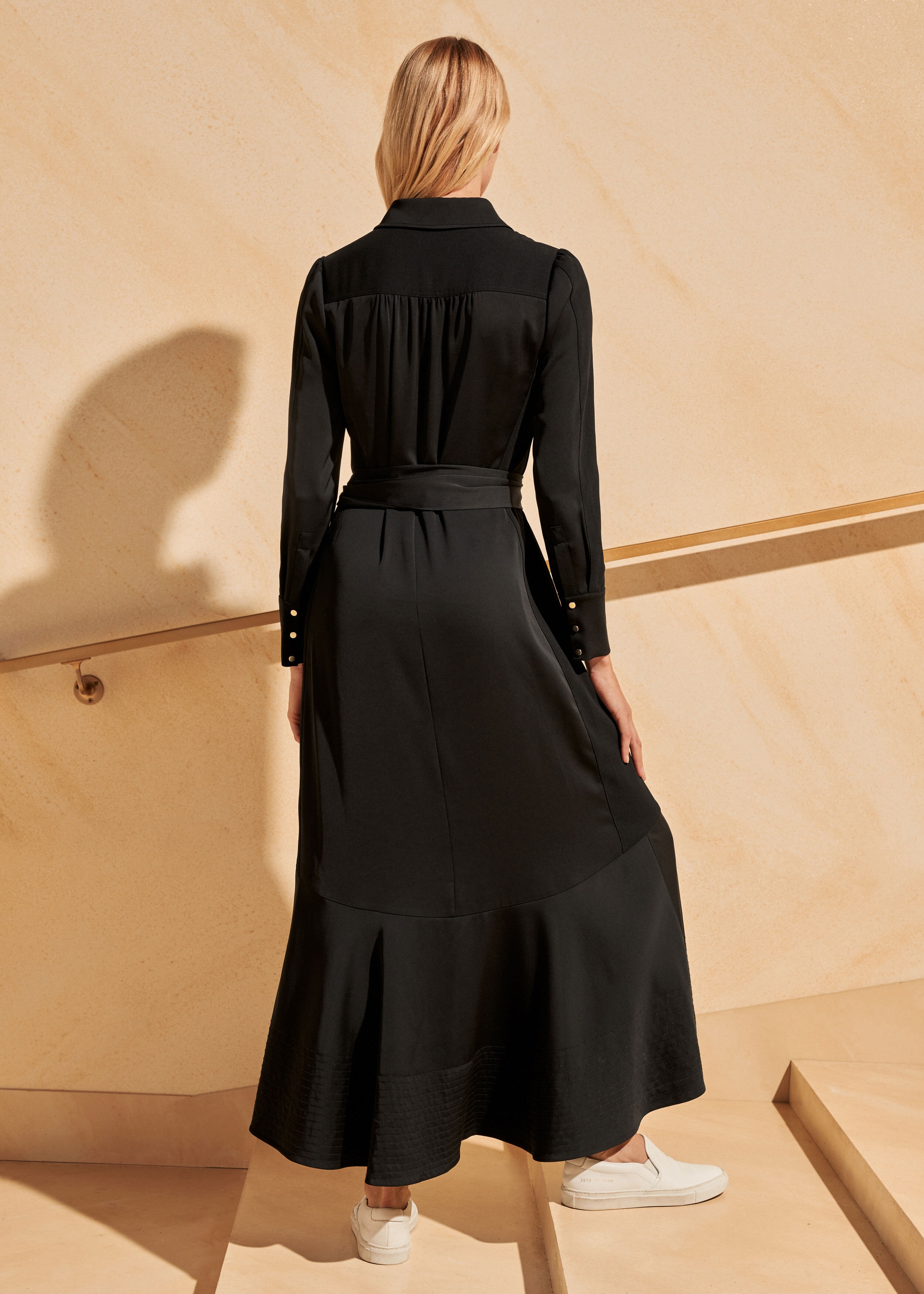 AM-PM Satin Back Crepe Shirt Dress Black