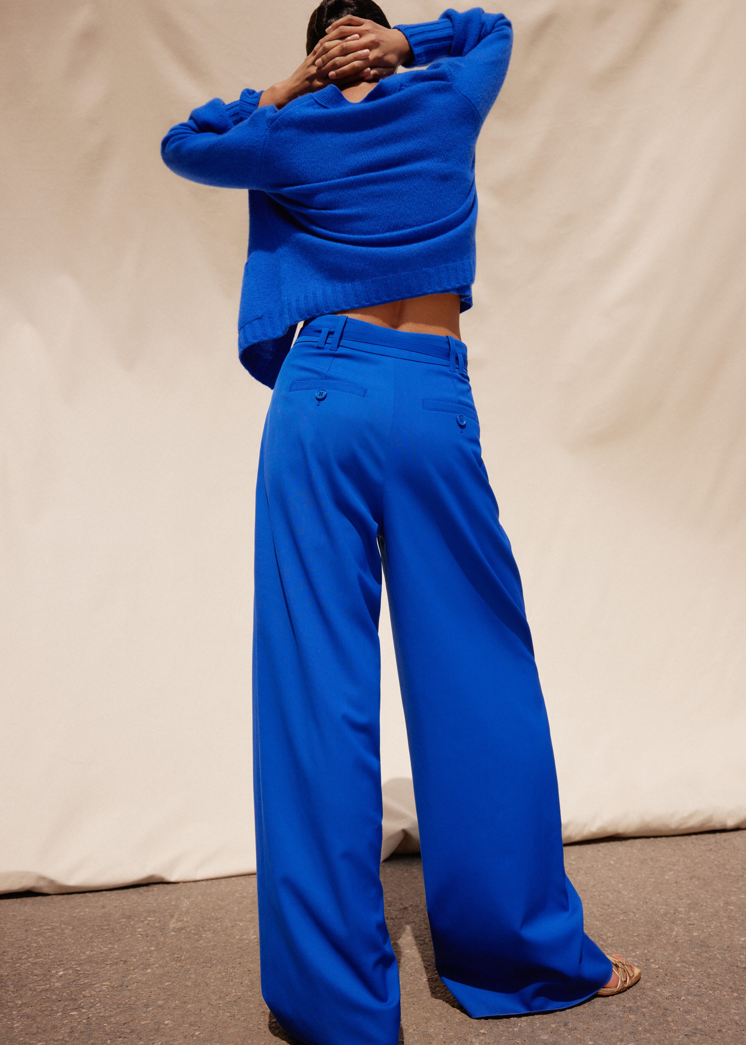 High-Waisted Pleated Wide-Leg Pant + Belt Electric Blue