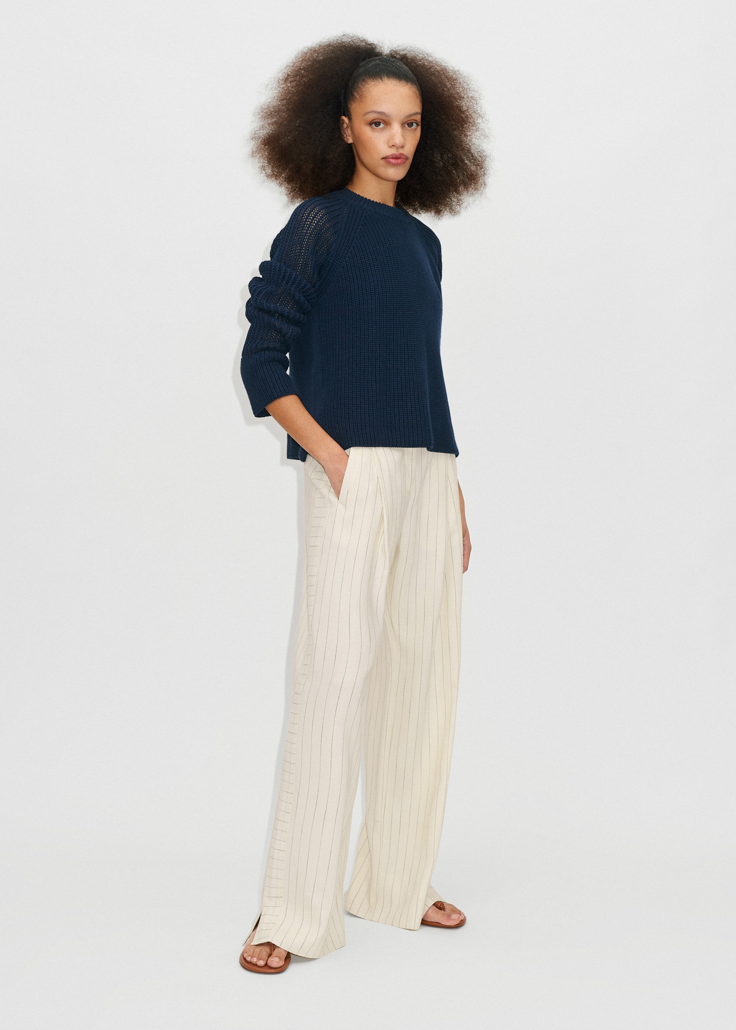 Cotton Mixed Stitch Relaxed Jumper Navy