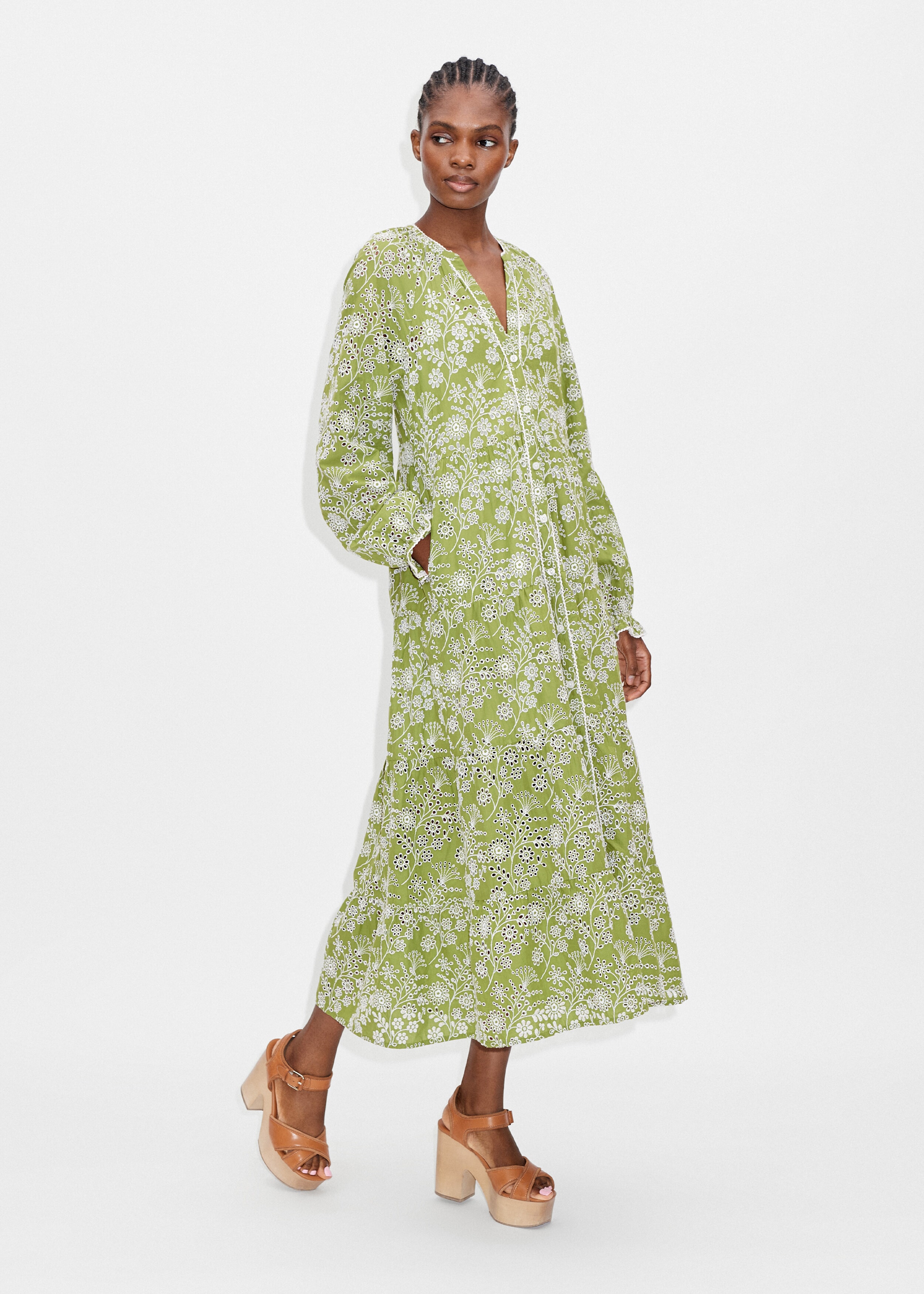 Contrast Broderie Belted Midi Dress + Slip Sicilian Olive