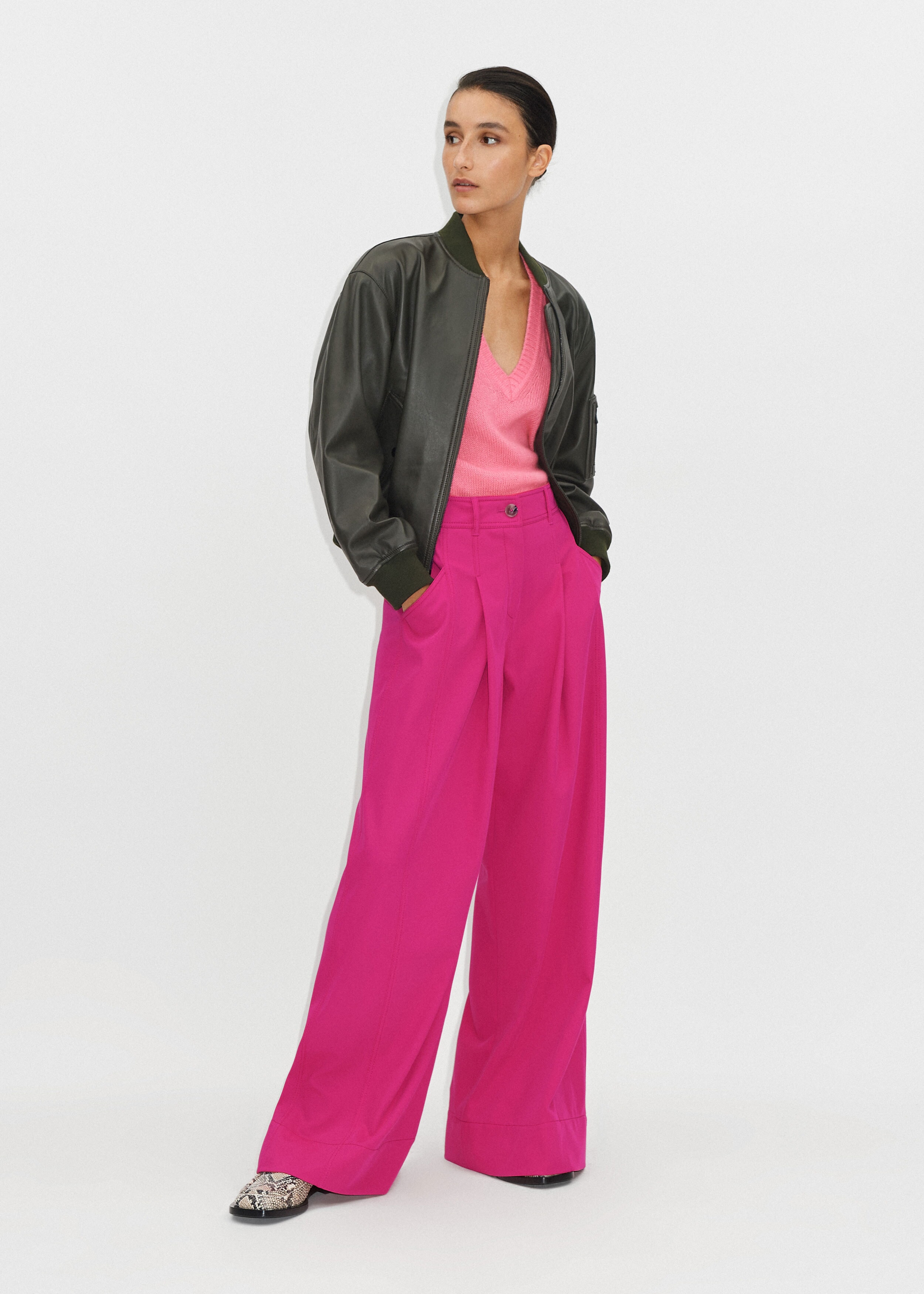 Spring Twill Wide-Leg Pant Bright Rose