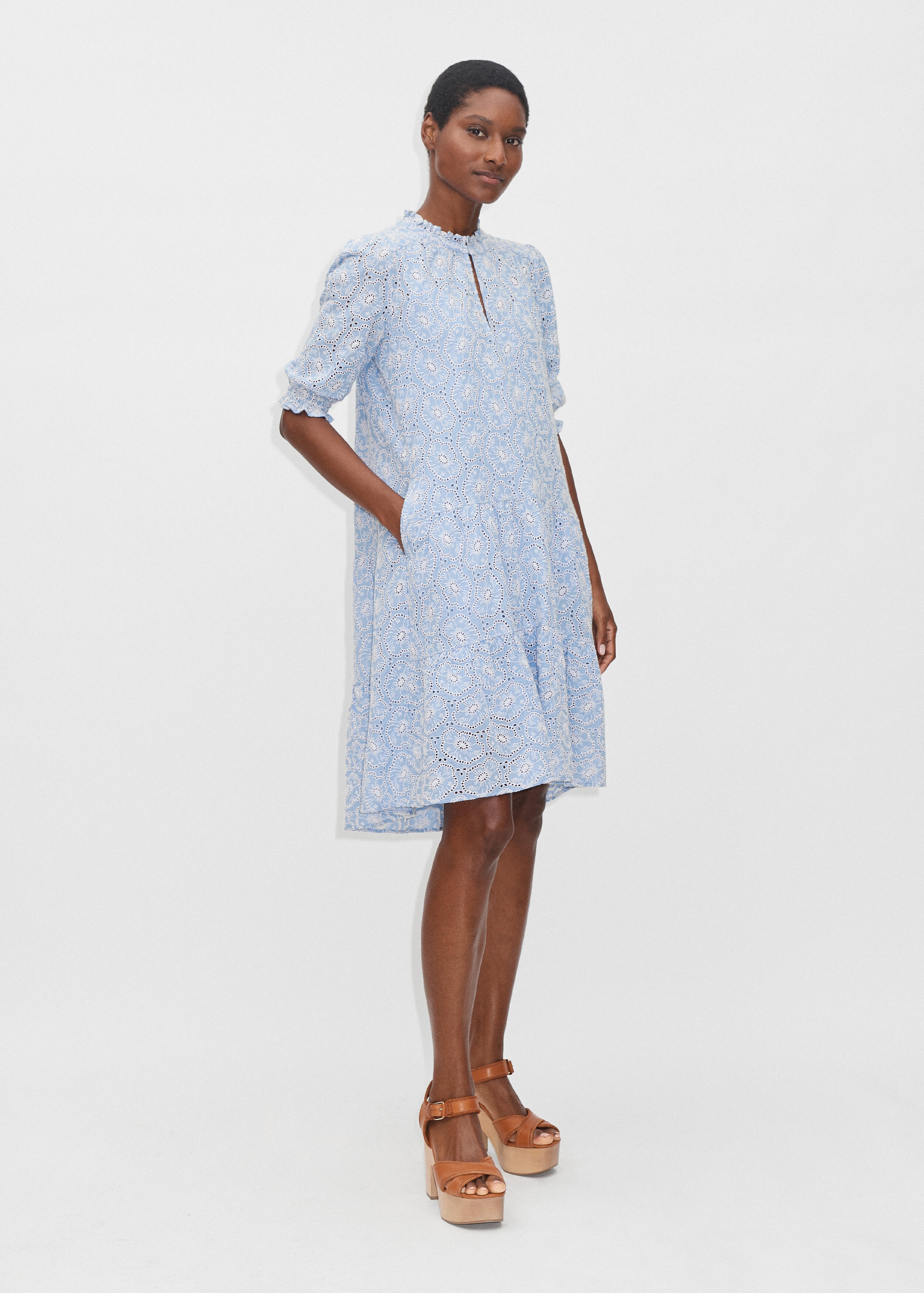 Broderie Anglaise Chambray Swing Dress + Slip Pale Blue/White