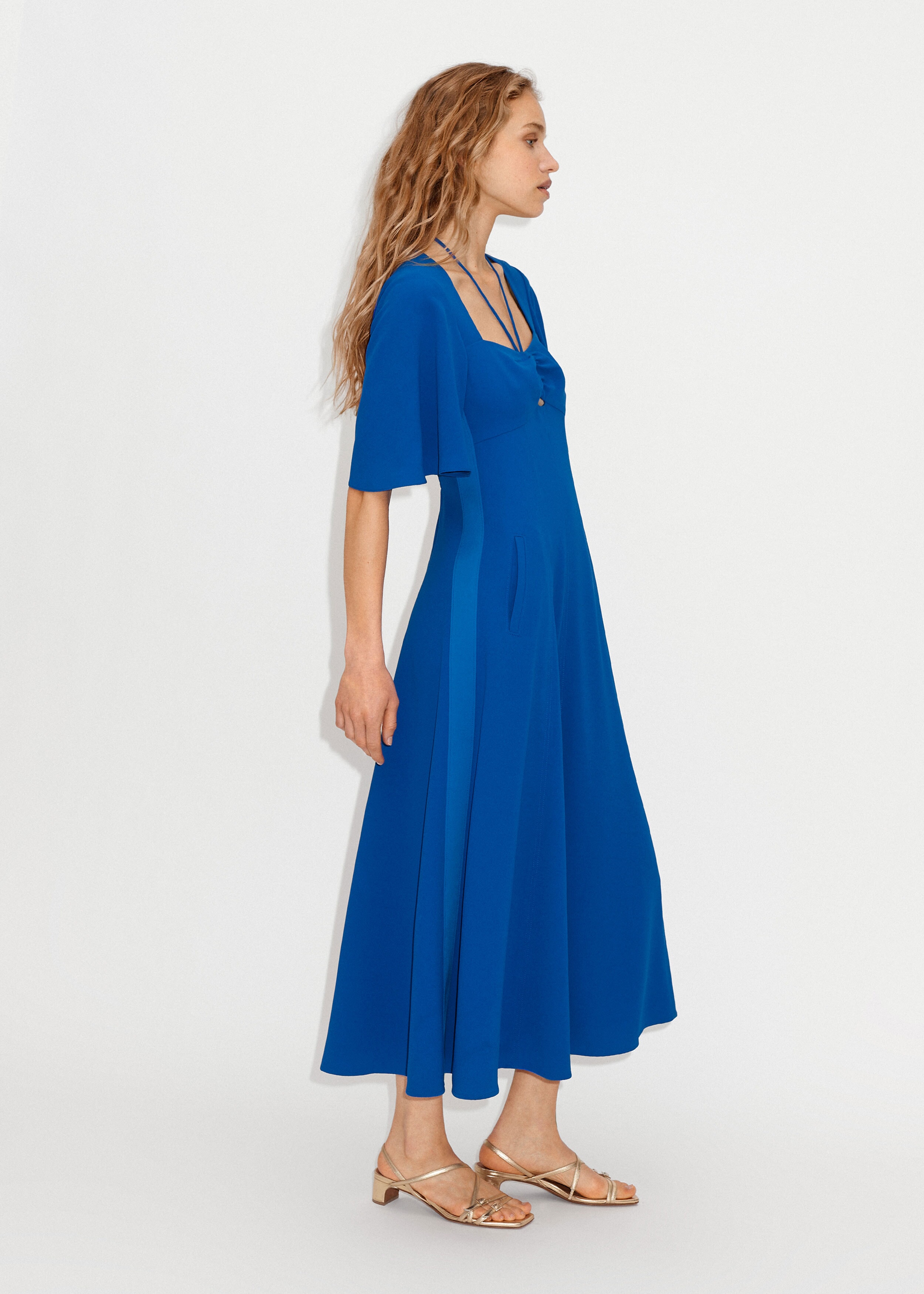 Statement Sleeve Maxi Dress Belt Electric Blue 1090