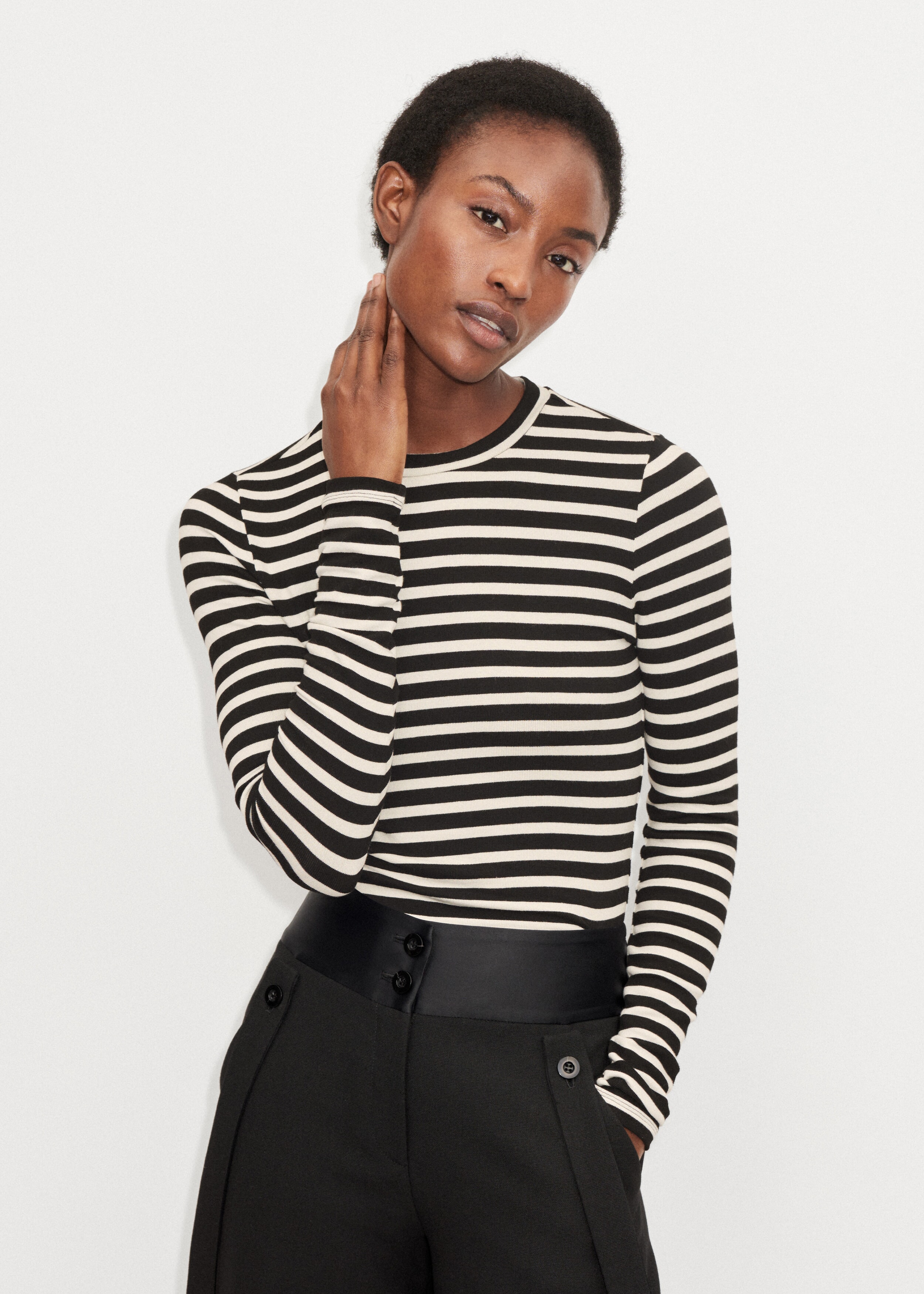 Supersoft Long Sleeve Stripe Top Black/Soft White