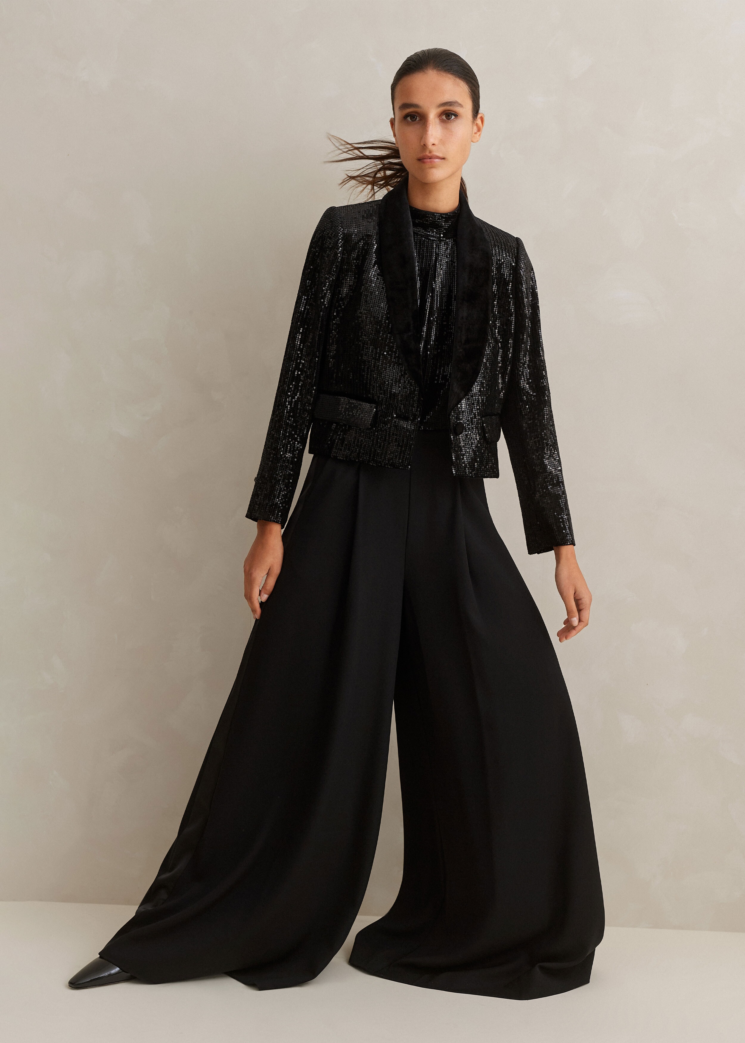 Silk-Blend Sequin Halterneck Jumpsuit+ Belt Black