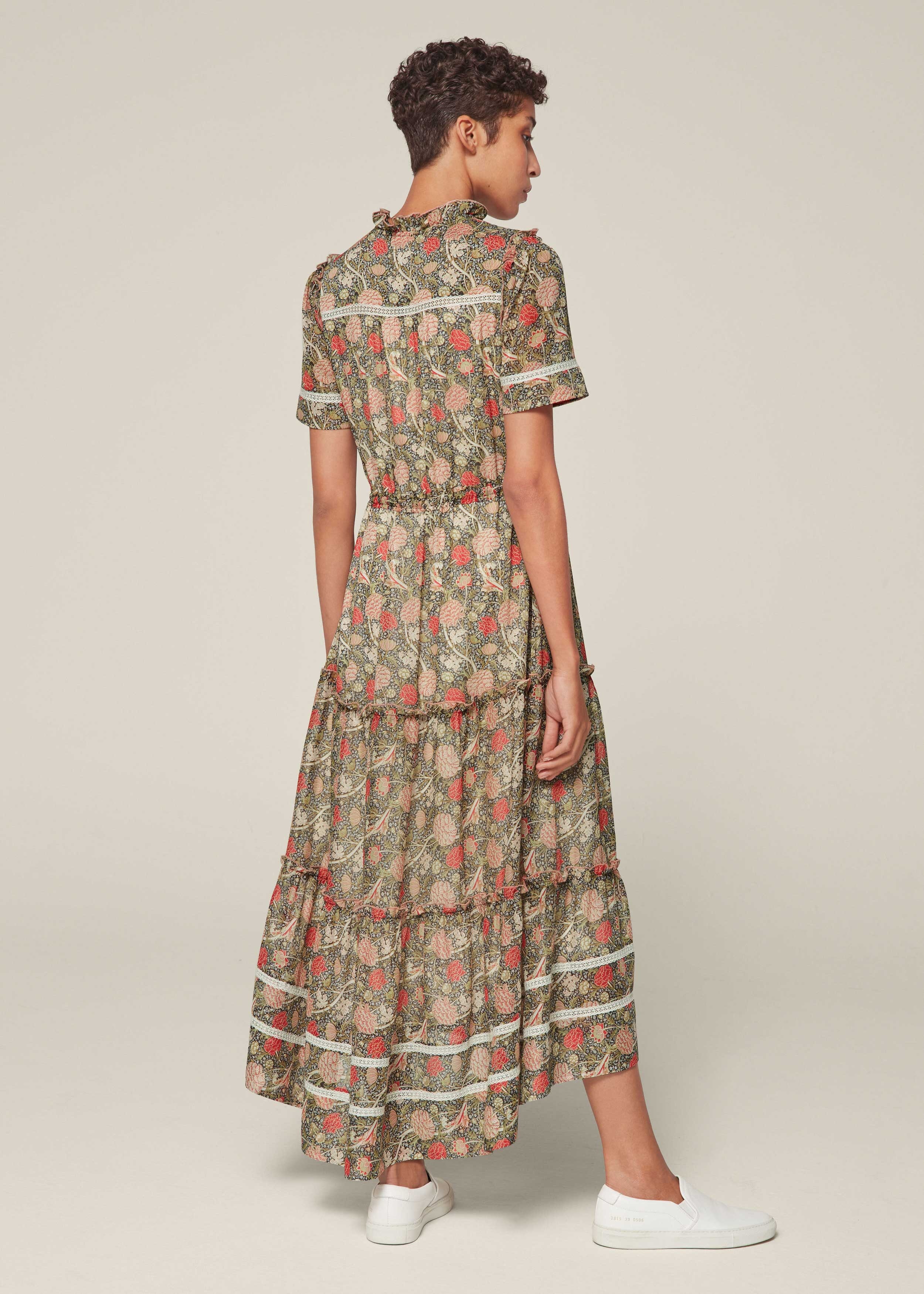 William Morris Paisley Print Dress Peony/Beige