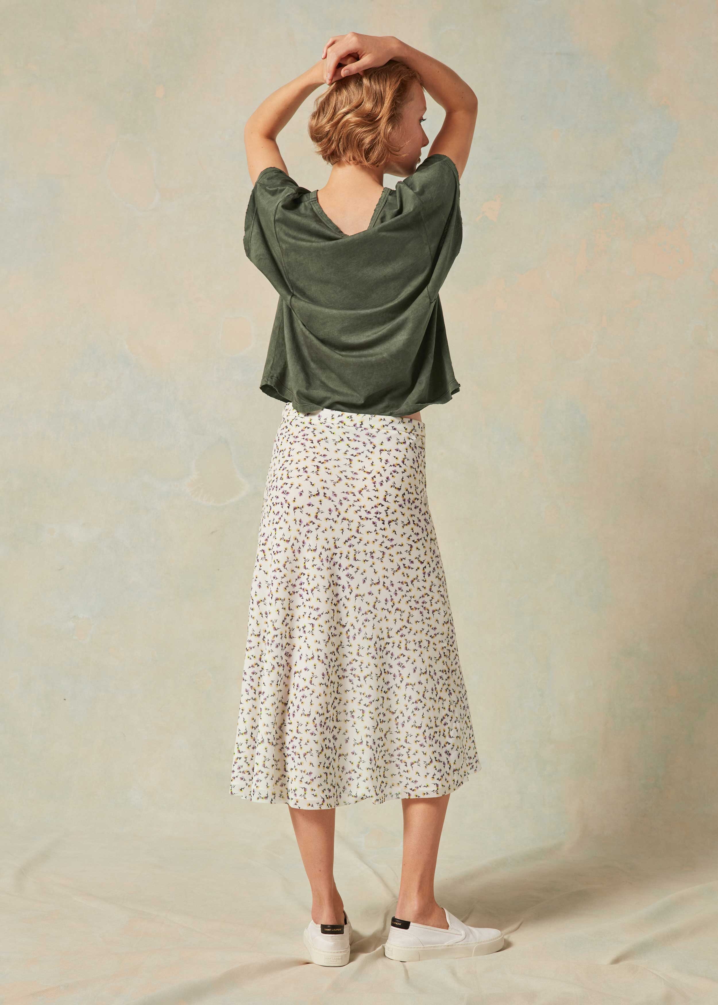 floral meadow bias cut skirt