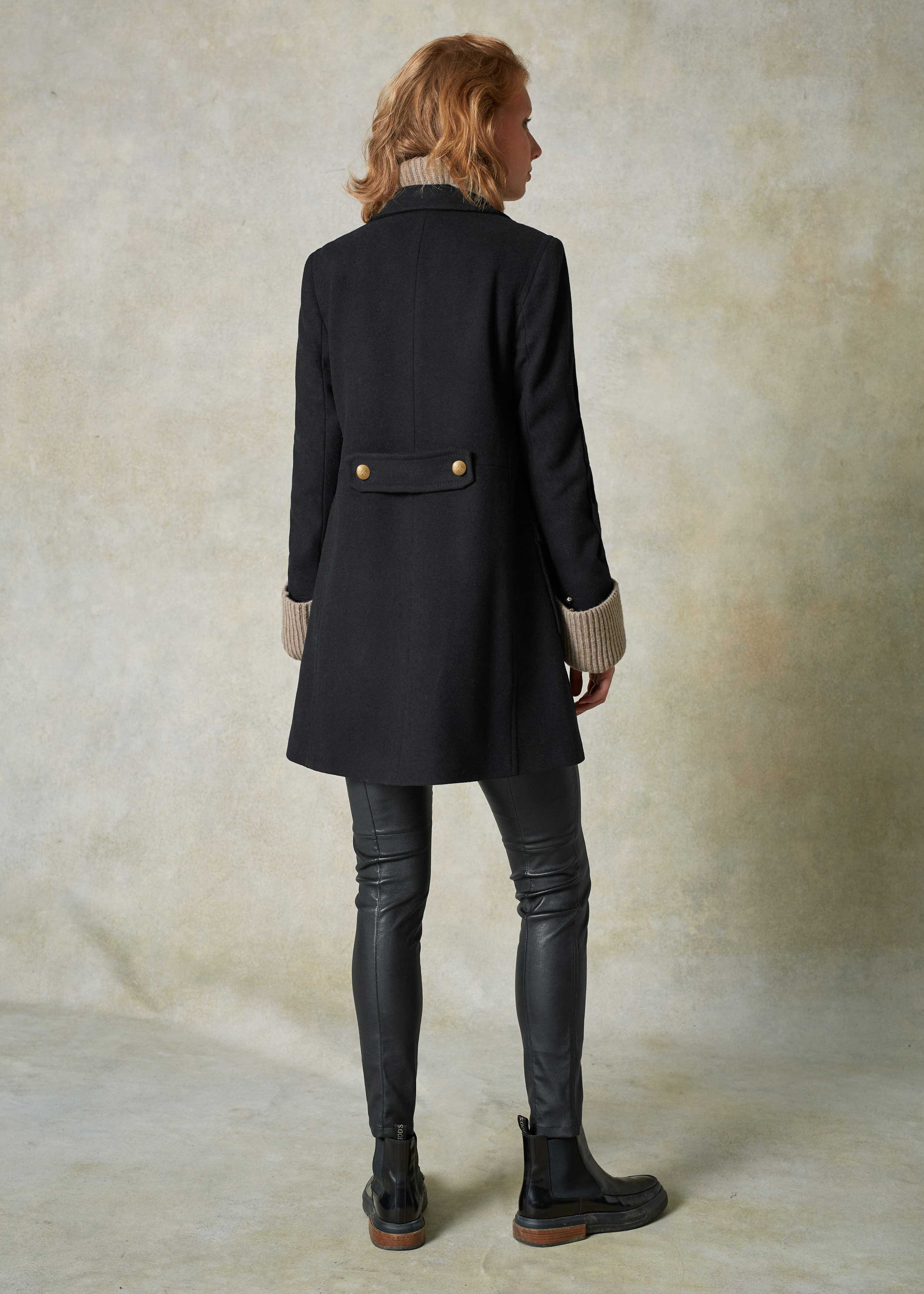 Italian Wool Short Military Coat Black