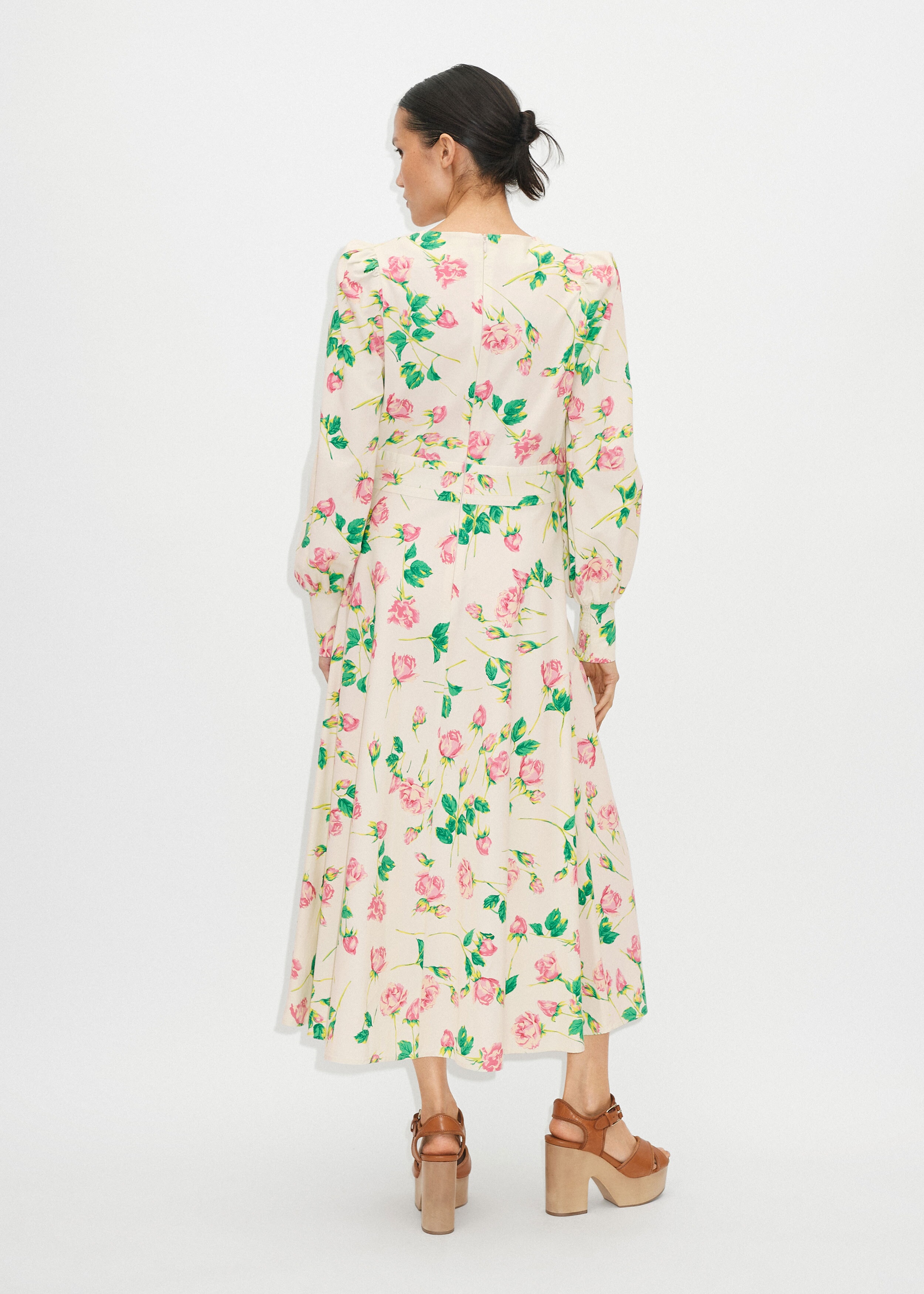 Rose Print Structured Midi Dress