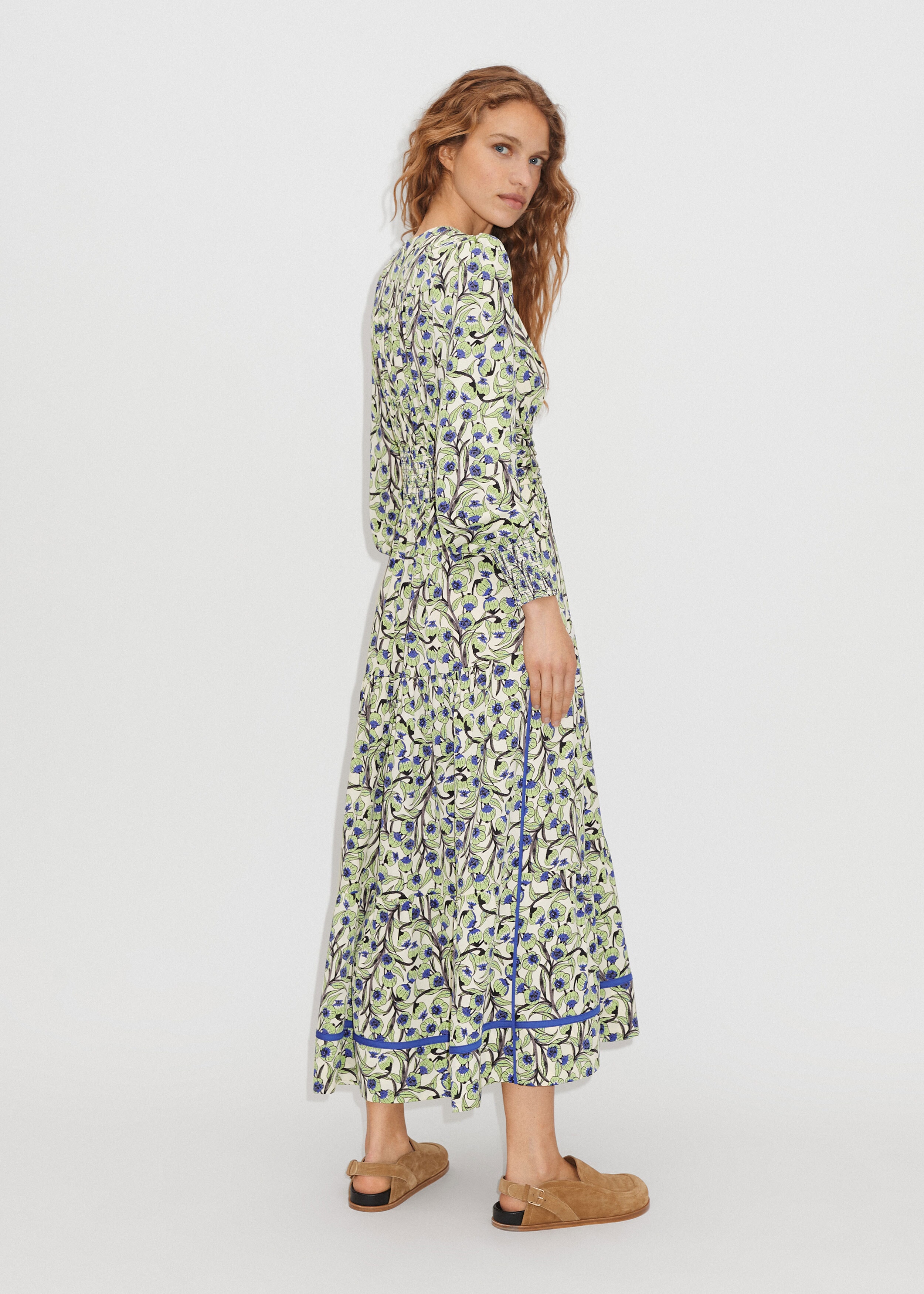 Trailing Flower Print Maxi Dress Sicilian Olive/Cream/Blue