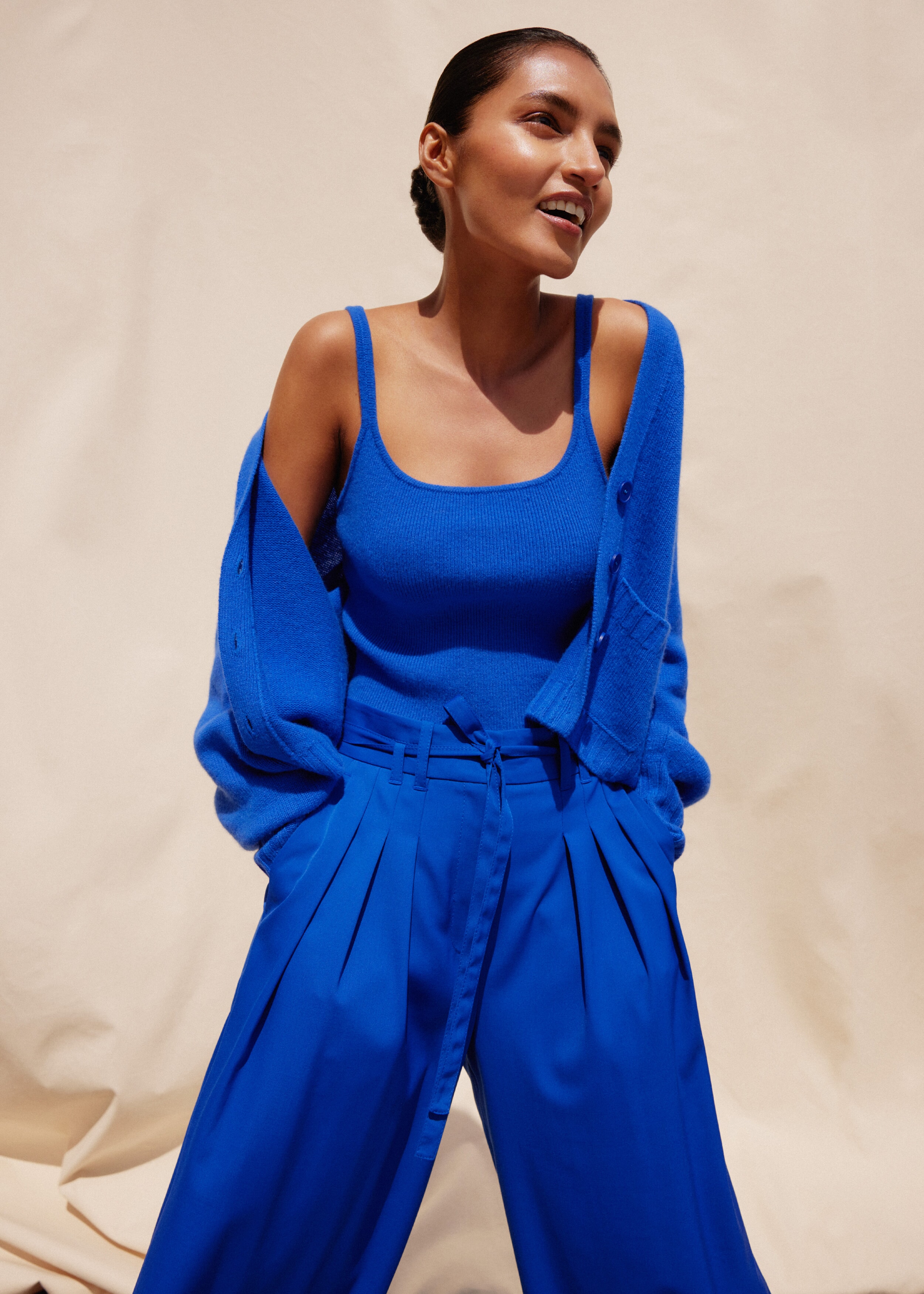 High-Waisted Pleated Wide-Leg Pant + Belt Electric Blue