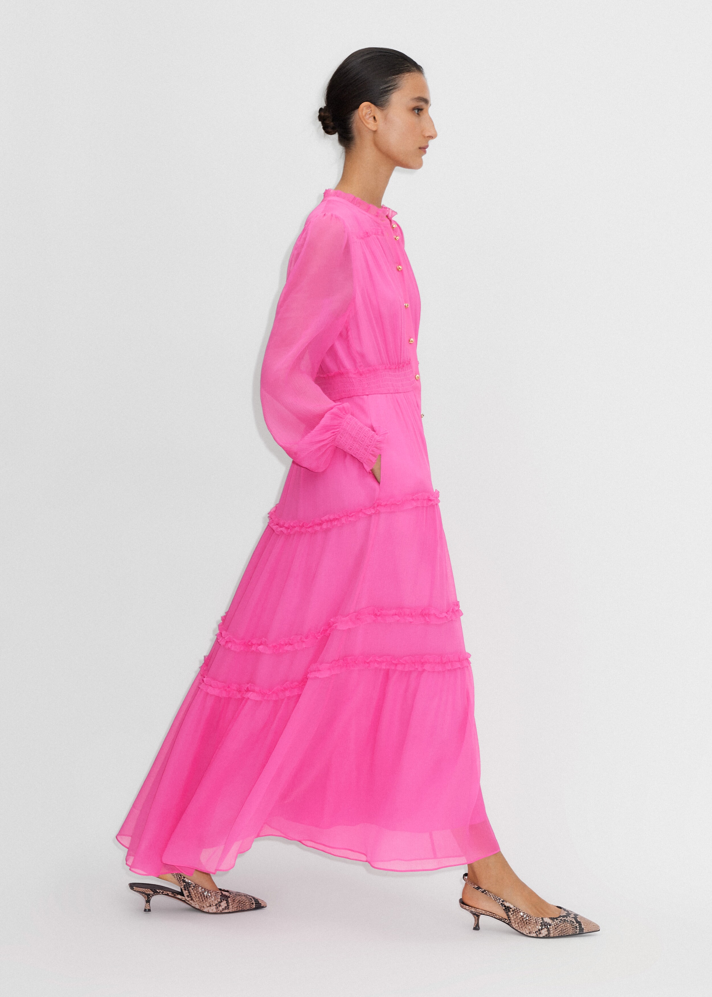 Sheer Crinkle Silk-Blend Maxi Dress Ultra Pink