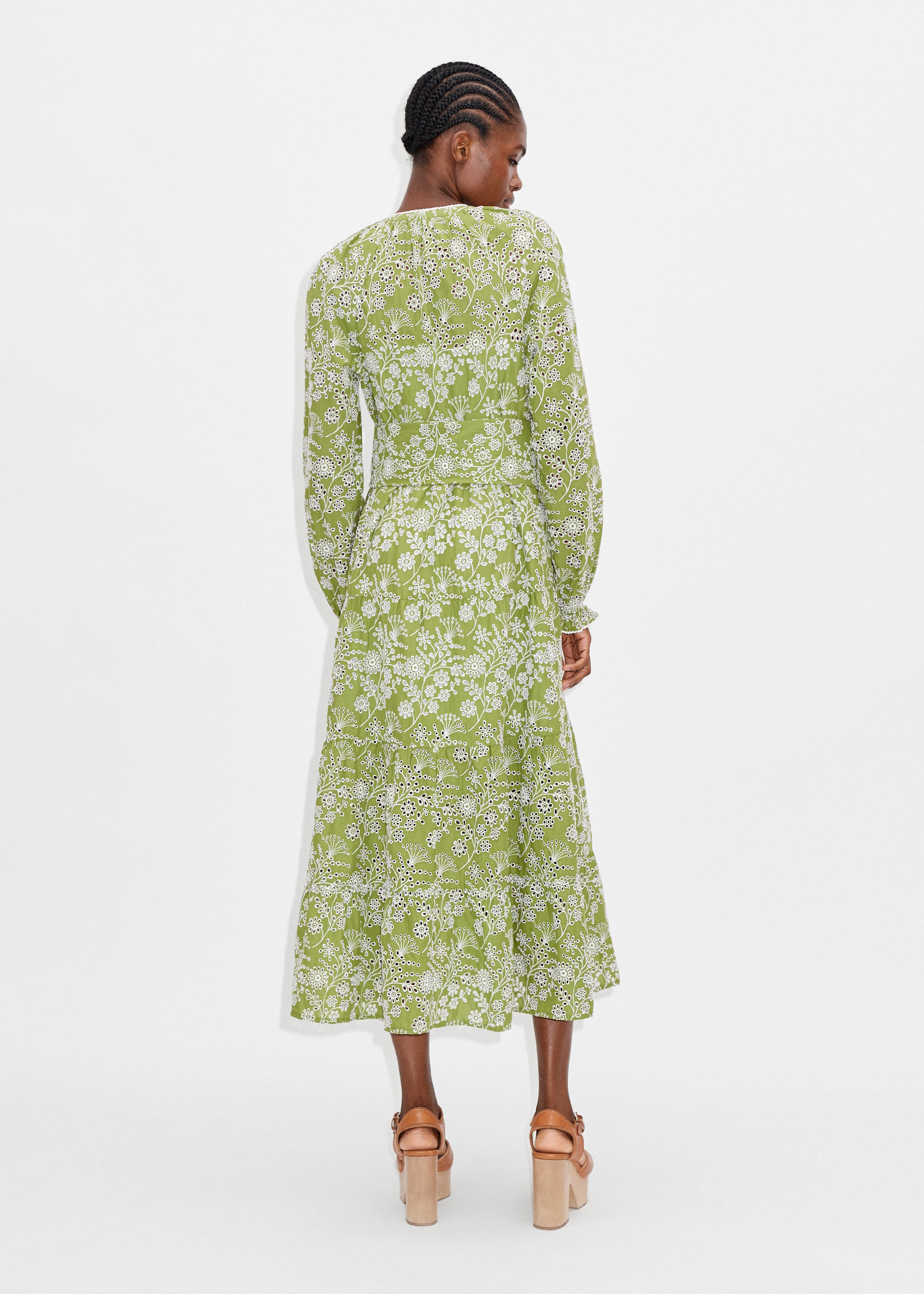 Contrast Broderie Belted Midi Dress + Slip Sicilian Olive