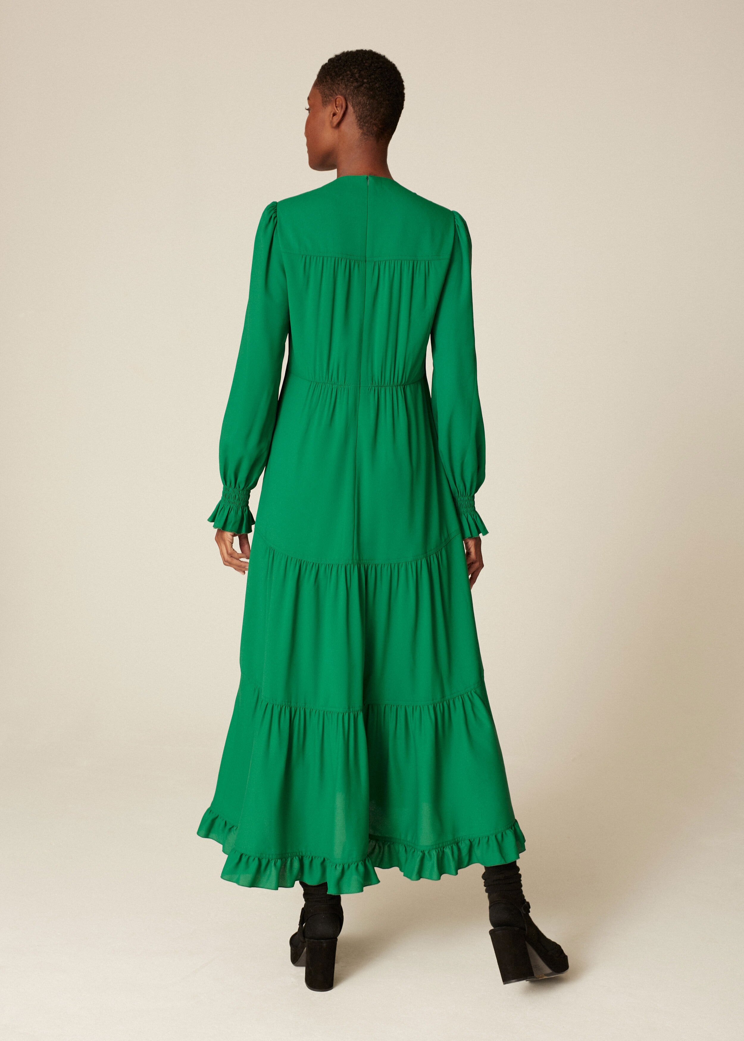 Feminine V Neck Maxi Dress + Belt Vibrant Green