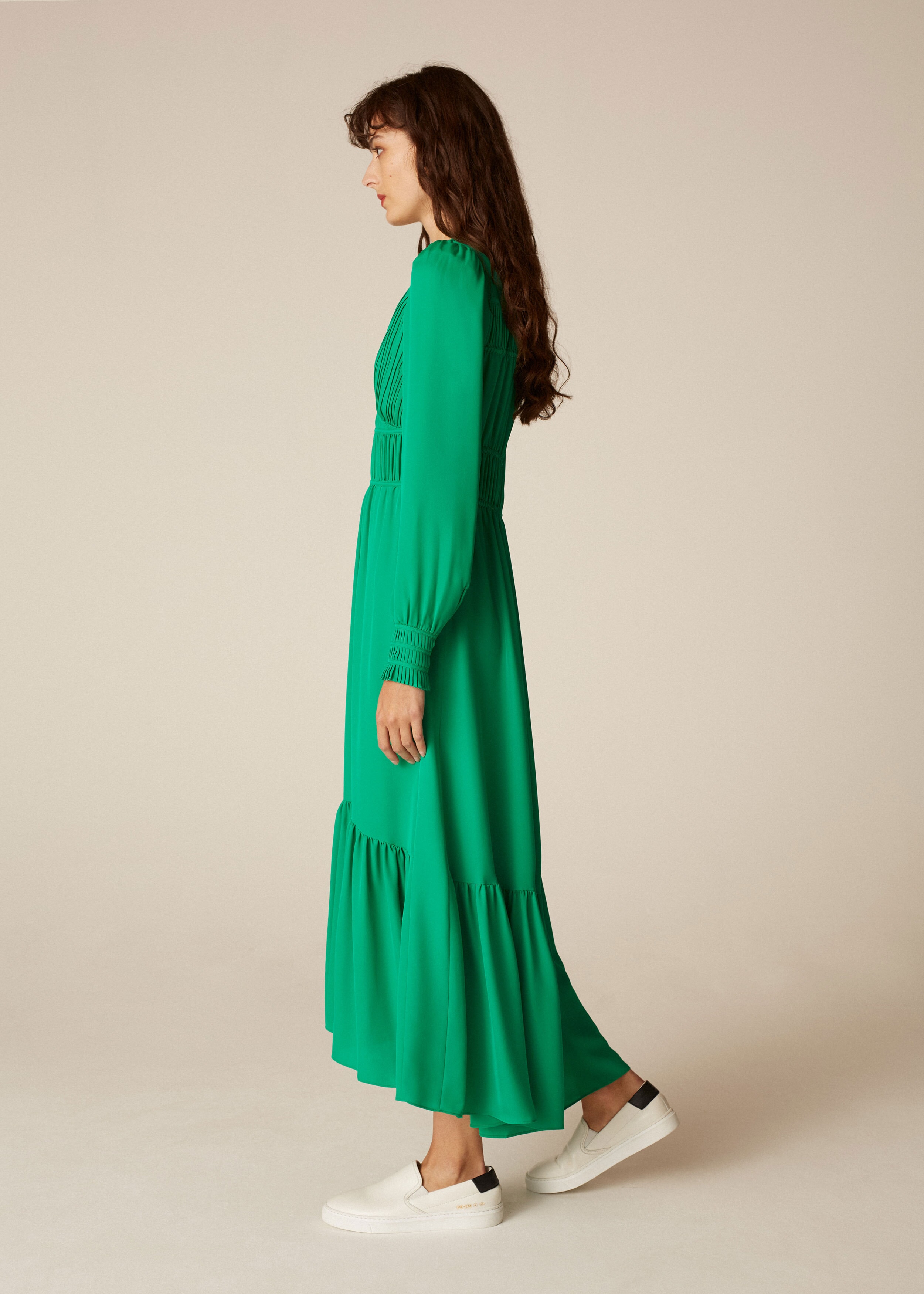 Silk Statement Pleat Maxi Dress Parakeet