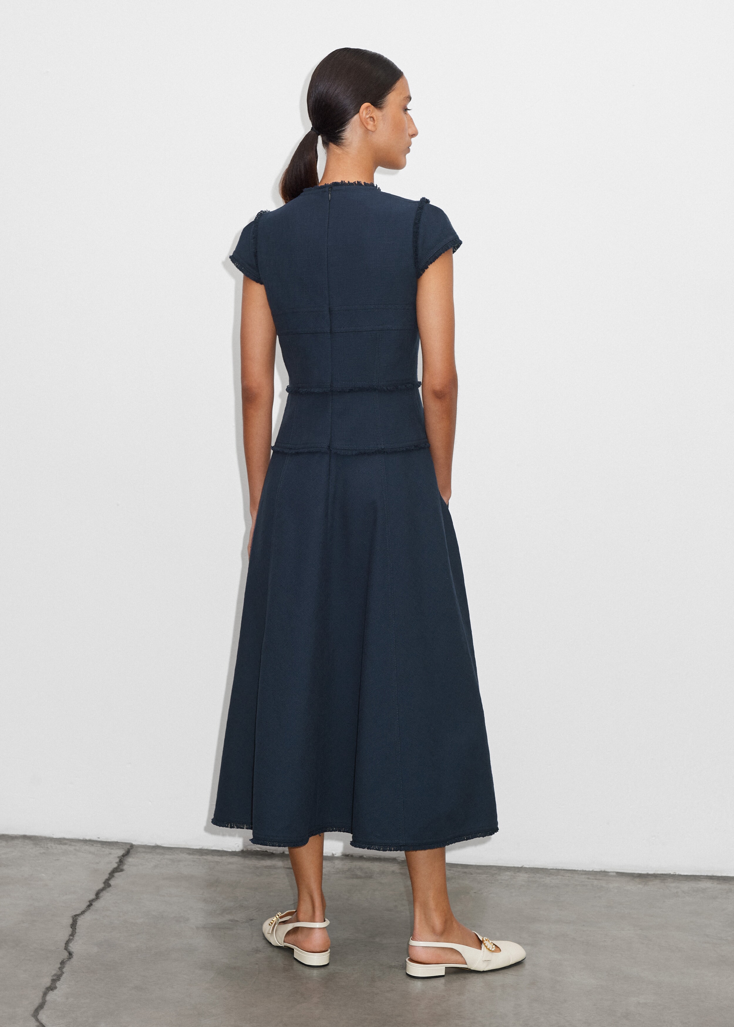 Textured Cap Sleeve Midi Dress Bright Navy