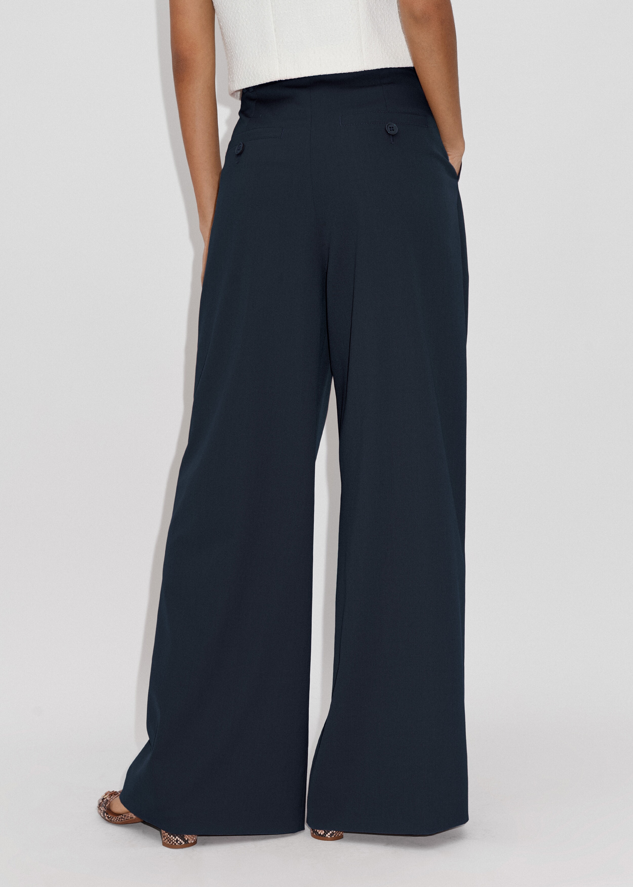 High-Waisted Pleated Wide-Leg Pant + Belt Navy