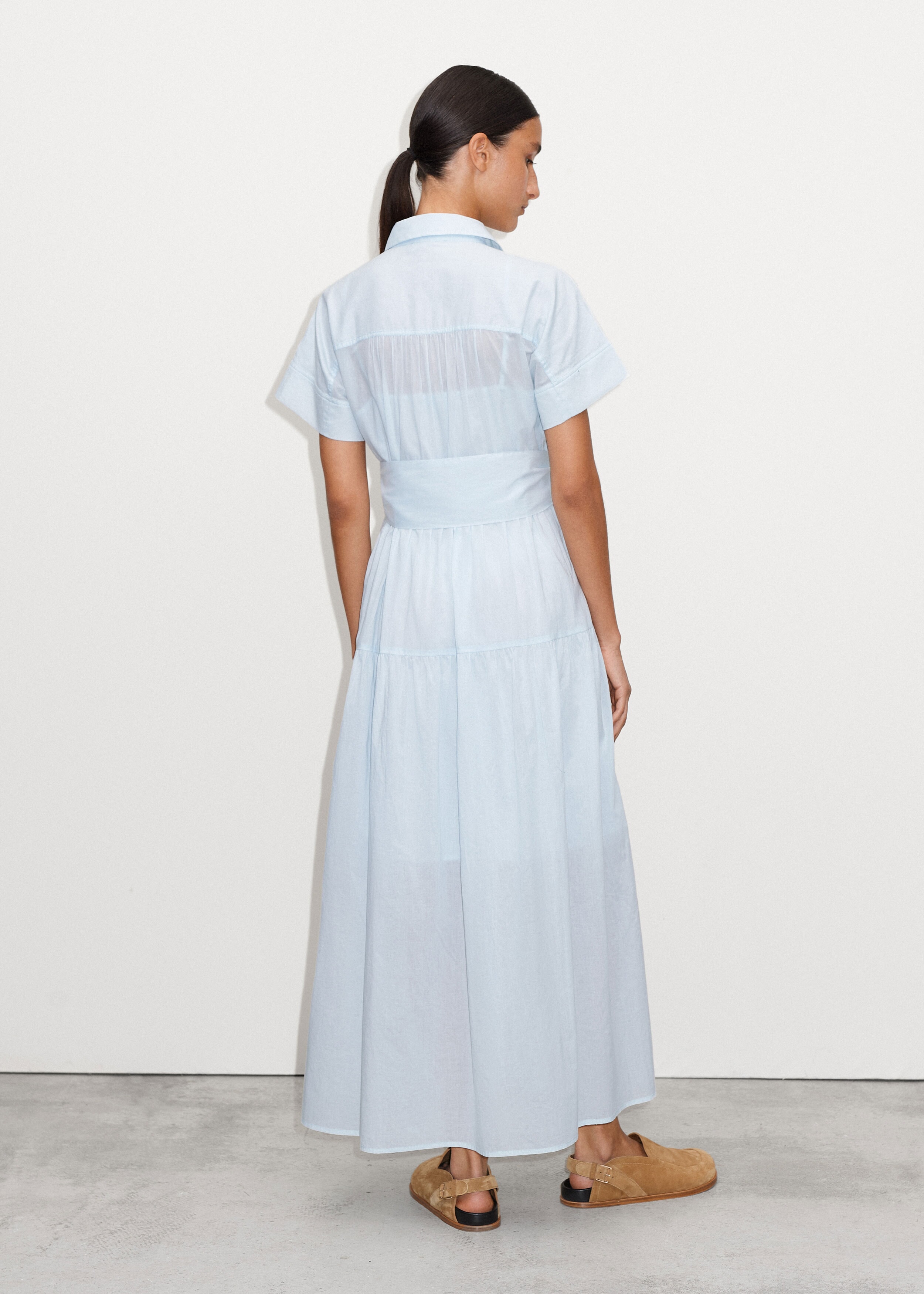 Cotton Voile Belted Maxi Shirt Dress + Slip Ice Blue