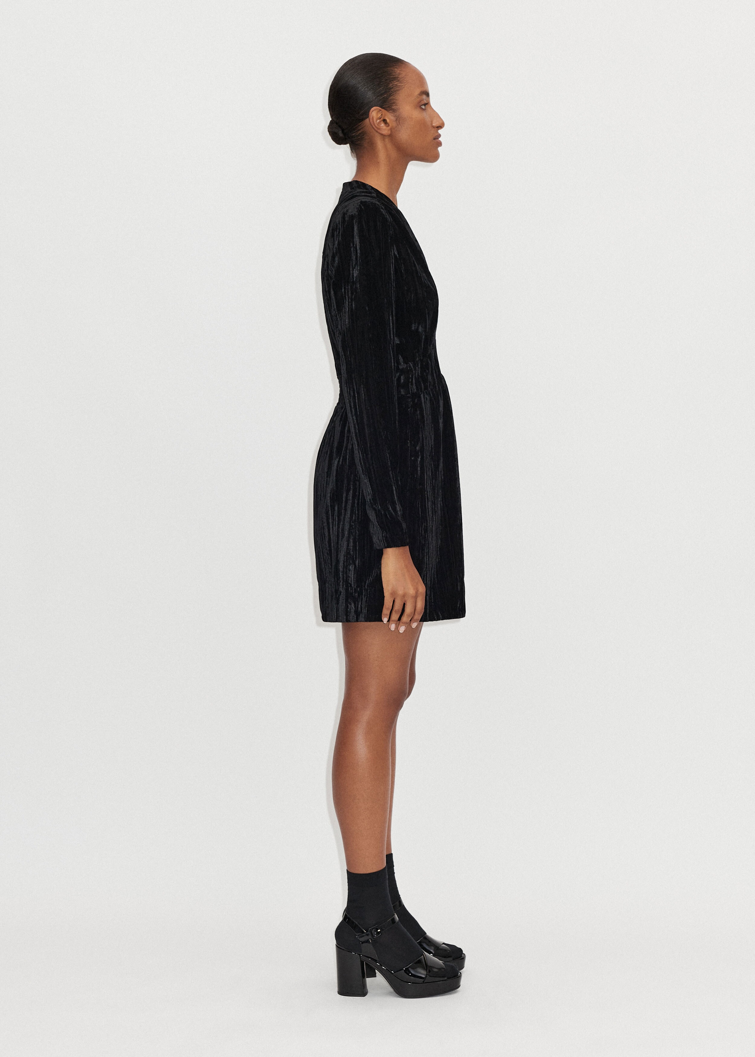 Crushed Velvet Mini Dress Black