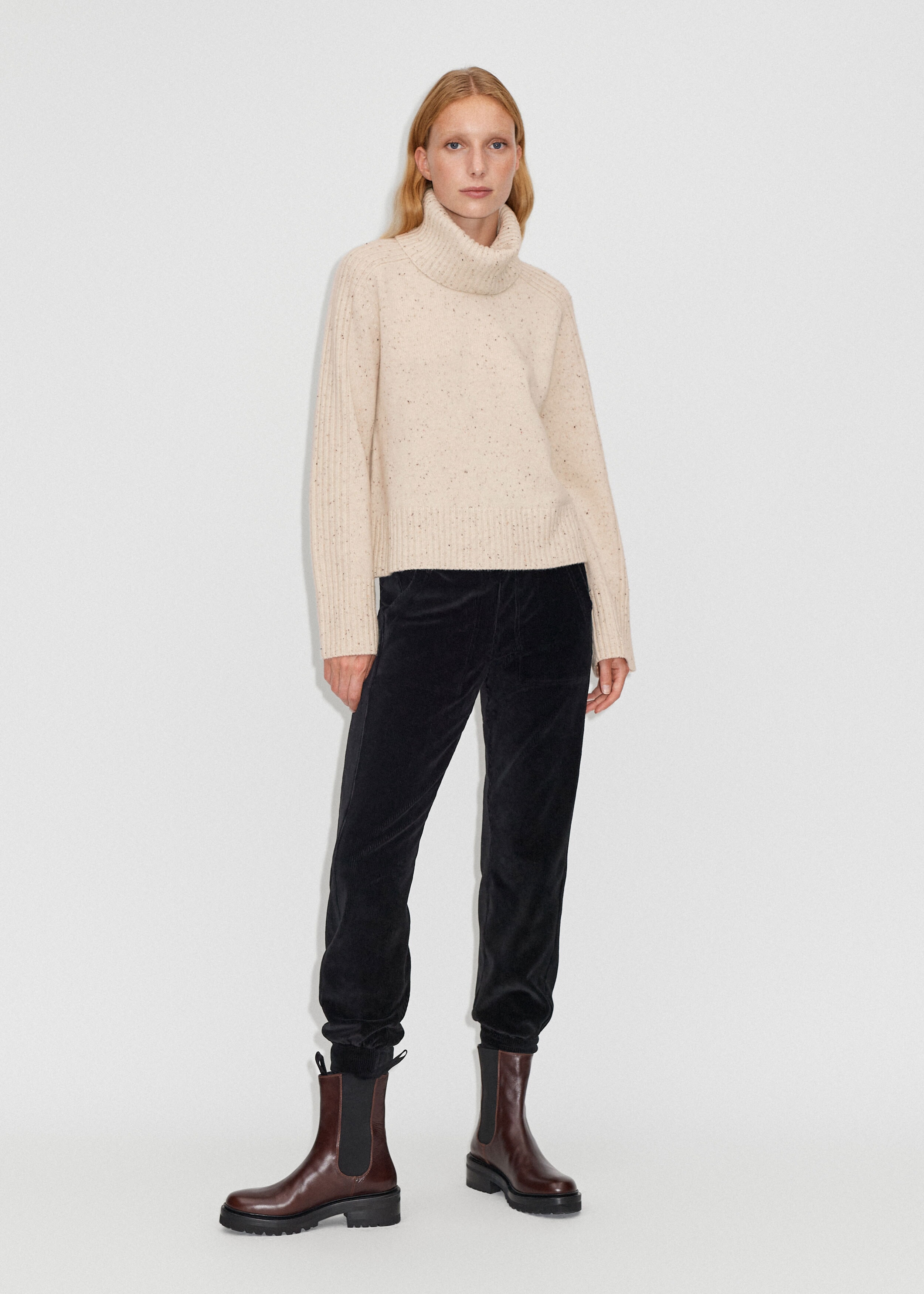 Merino Cashmere Saddle Shoulder Sweater + Snood Oatmeal Speckle
